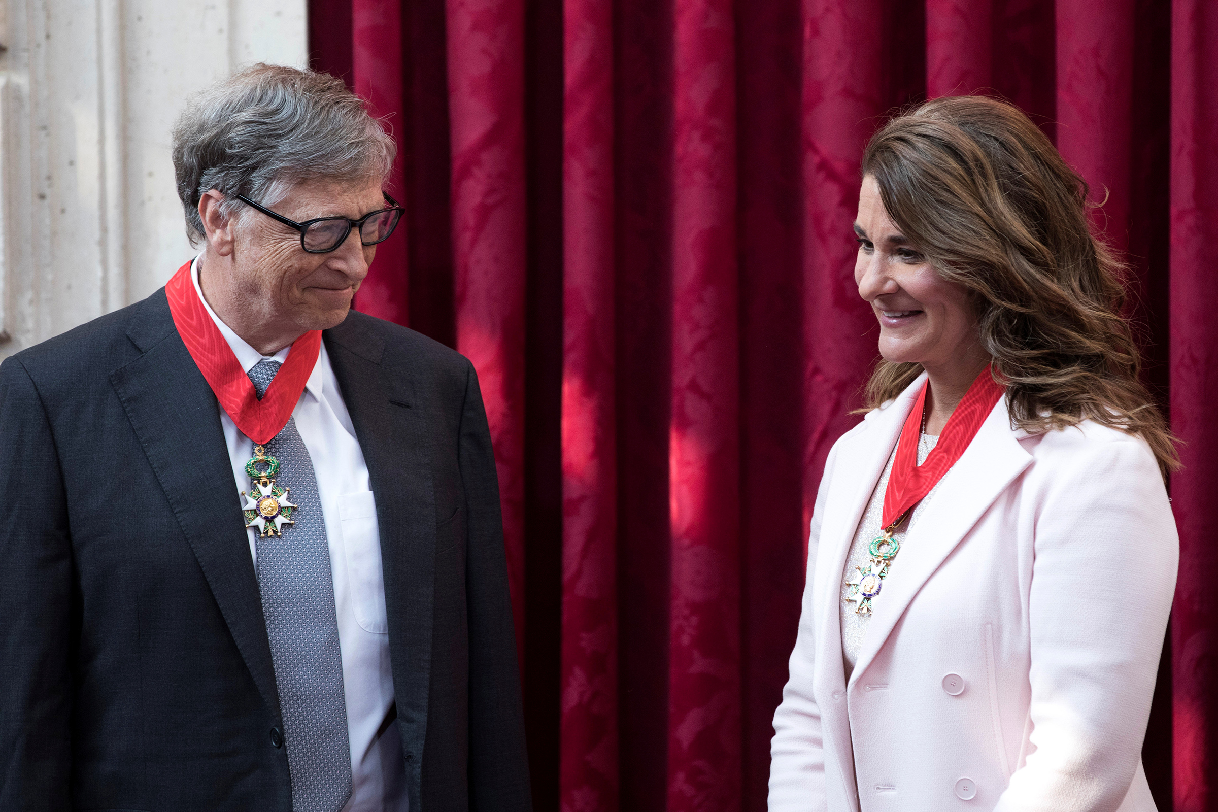Bill Gates and Melinda Gates after being awarded Commanders of the Legion of Honor at the Élysée Palace in Paris on April 21, 2017. (Kamil Zihnioglu—Pool/Reuters)