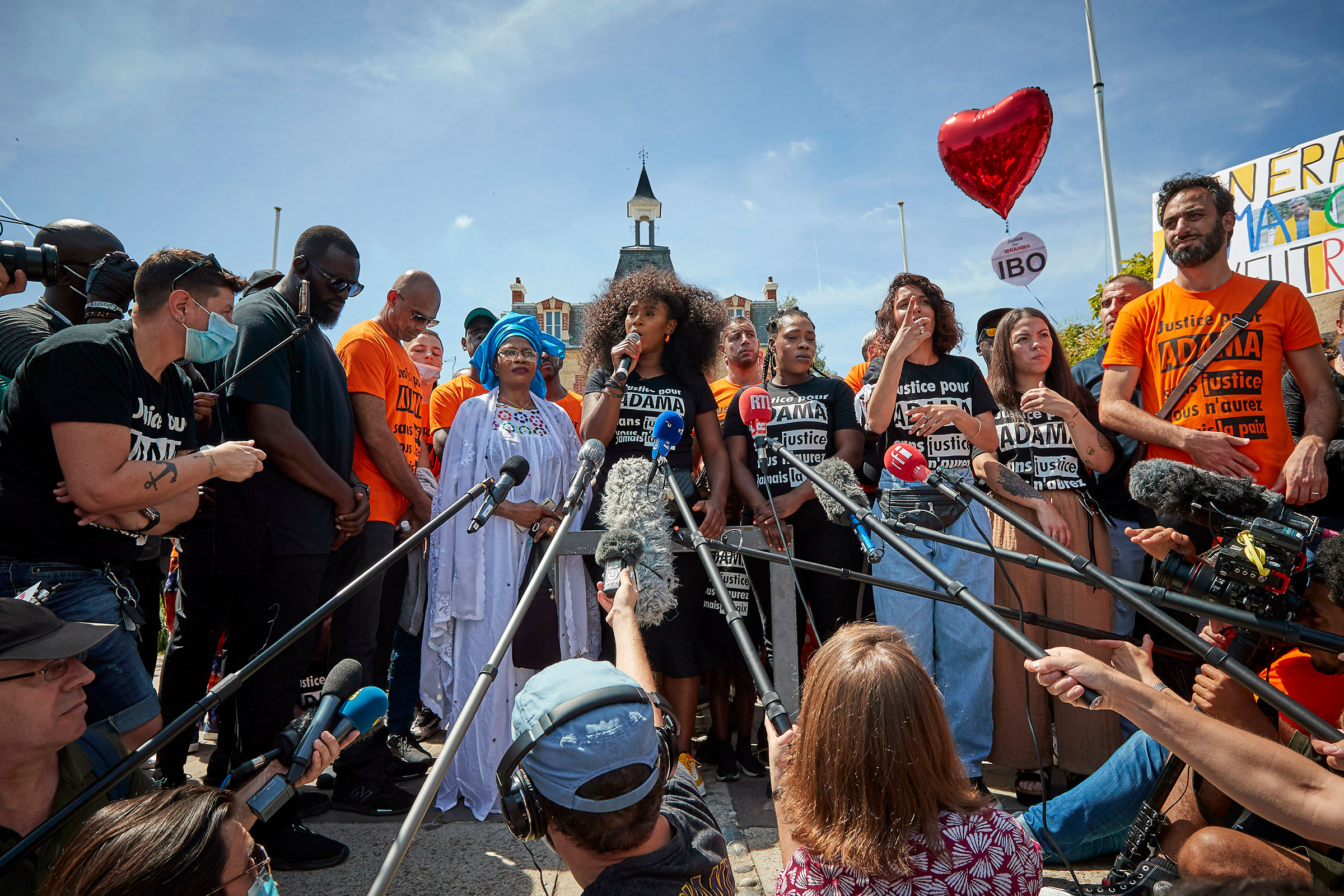 Assa Traoré gives a press conference to commemorate the anniversary of the death of her brother, Adama Traoré, who died in police custody, Persan, France, July 18, 2020. (Kiran Ridley—Getty Images)