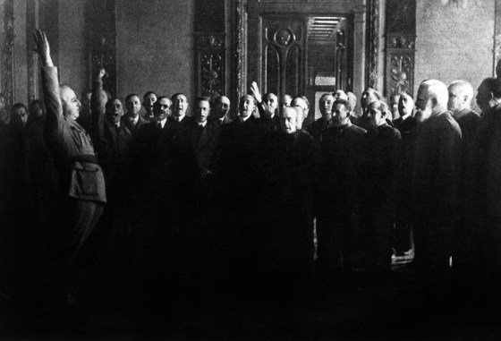 General Francisco Franco swearing allegiance to Spain in Oct. 1936.