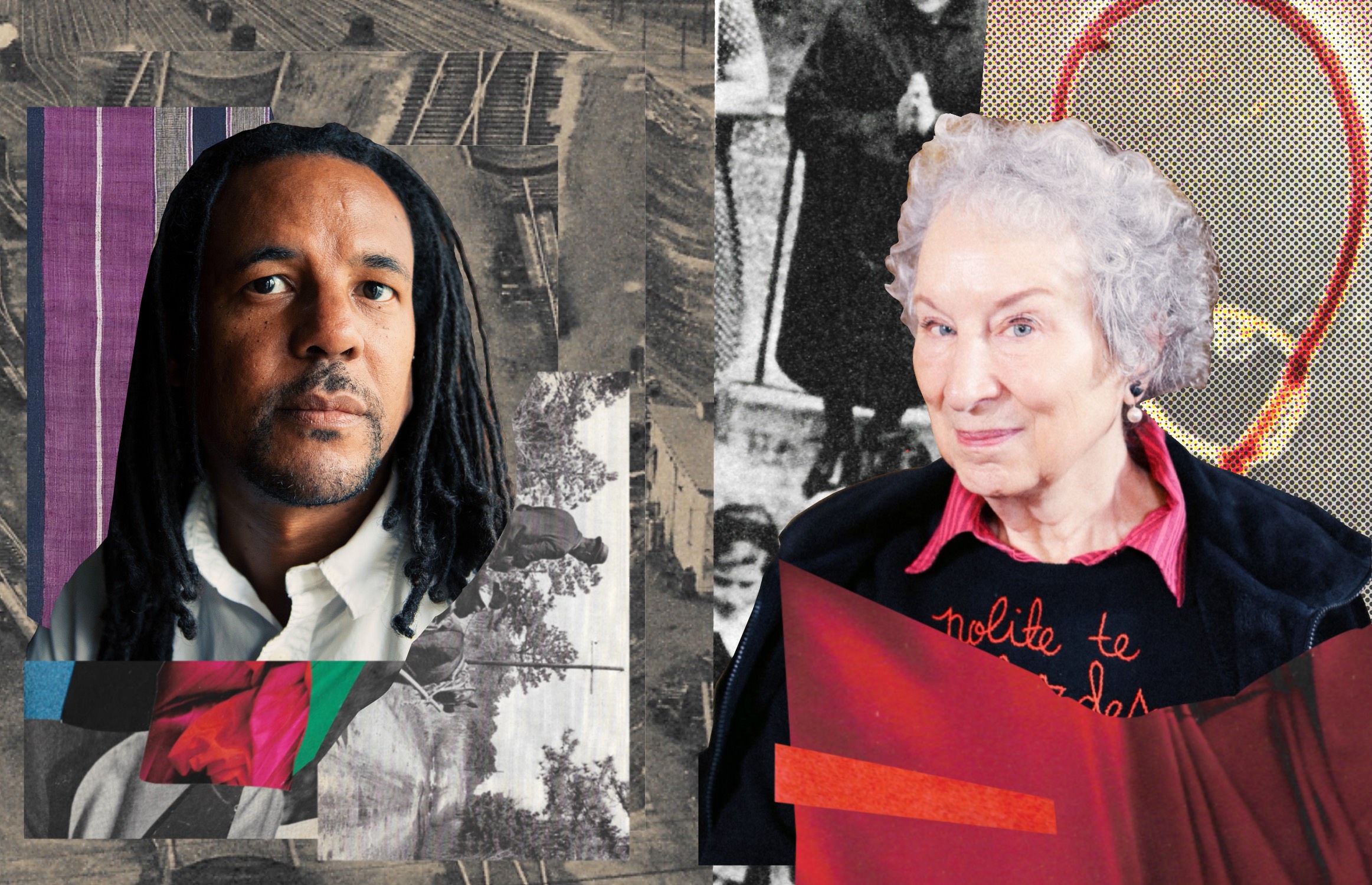Colson Whitehead, author of The Underground Railroad, and Margaret Atwood, author of The Handmaid's Tale (Illustration by Aaron Marin for TIME; Whitehead: Getty Images; Atwood: Redux)