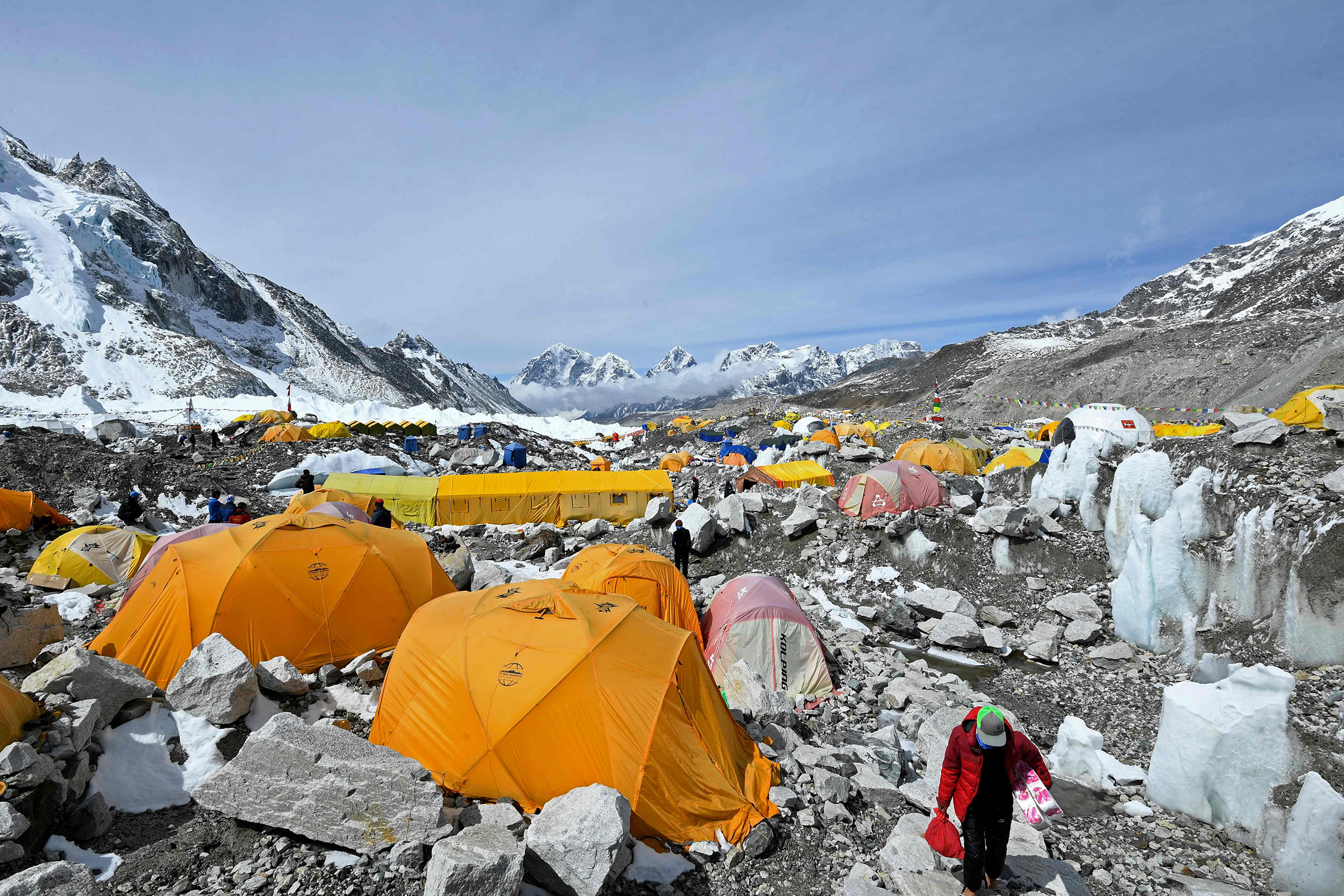 Tents of mountaineers are pictured at the Everest base camp in Solukhumbu district, Nepal, on May 3
