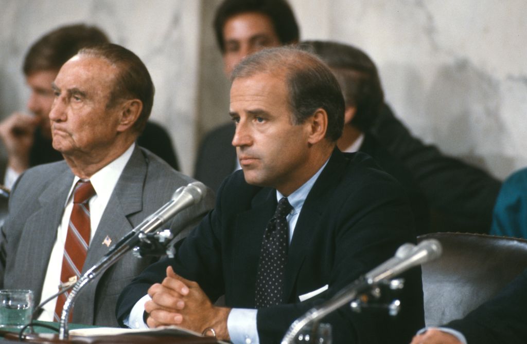 Chairman of the Senate Judiciary Committee Joseph Biden during a hearing in Washington DC on September 15, 1987.