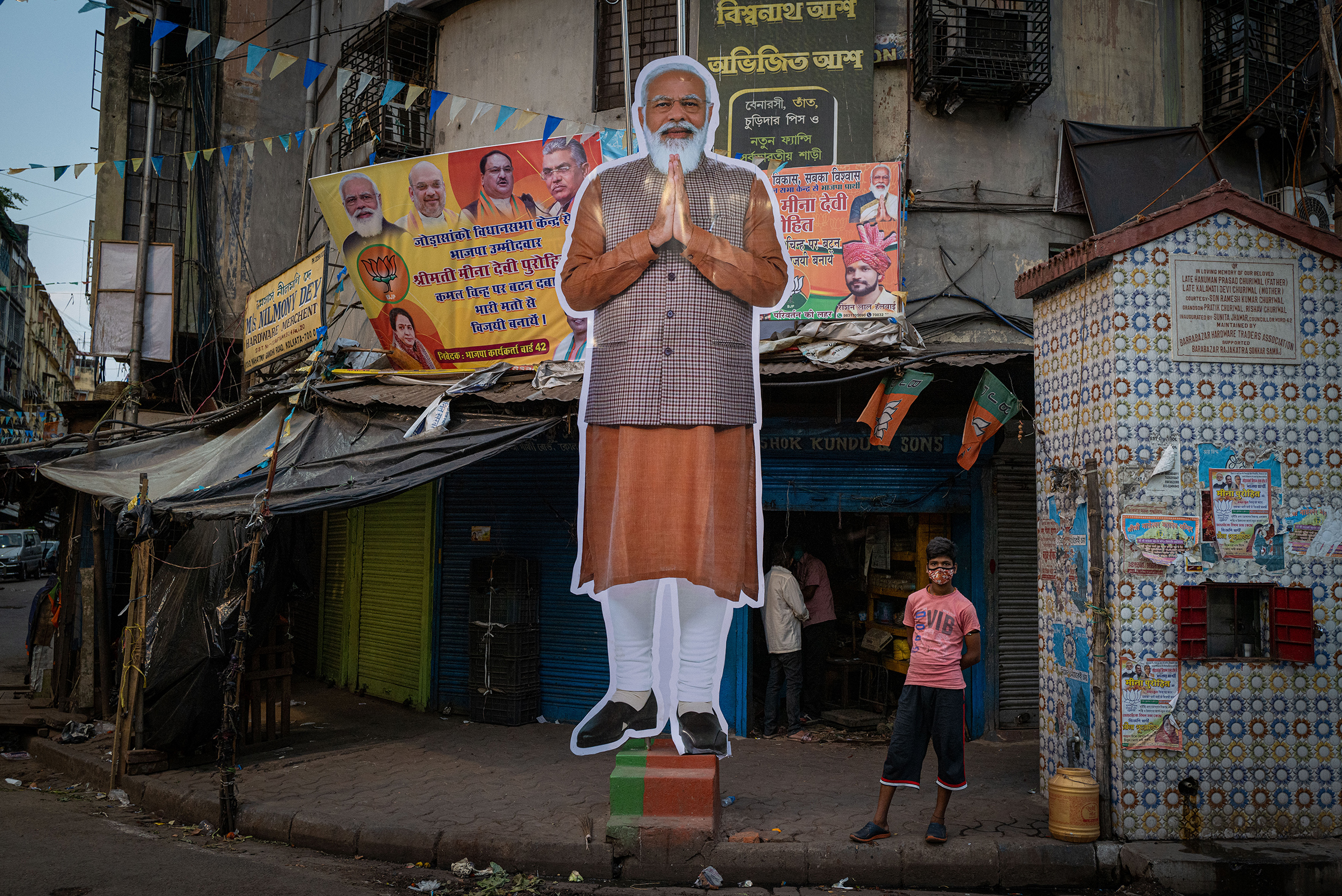 A cut-out depicting Indian Prime Minister Narendra Modi in the streets of Kolkata, in the state of West Bengal, on April 25, 2021. Voters in the state recently handed him a resounding defeat.