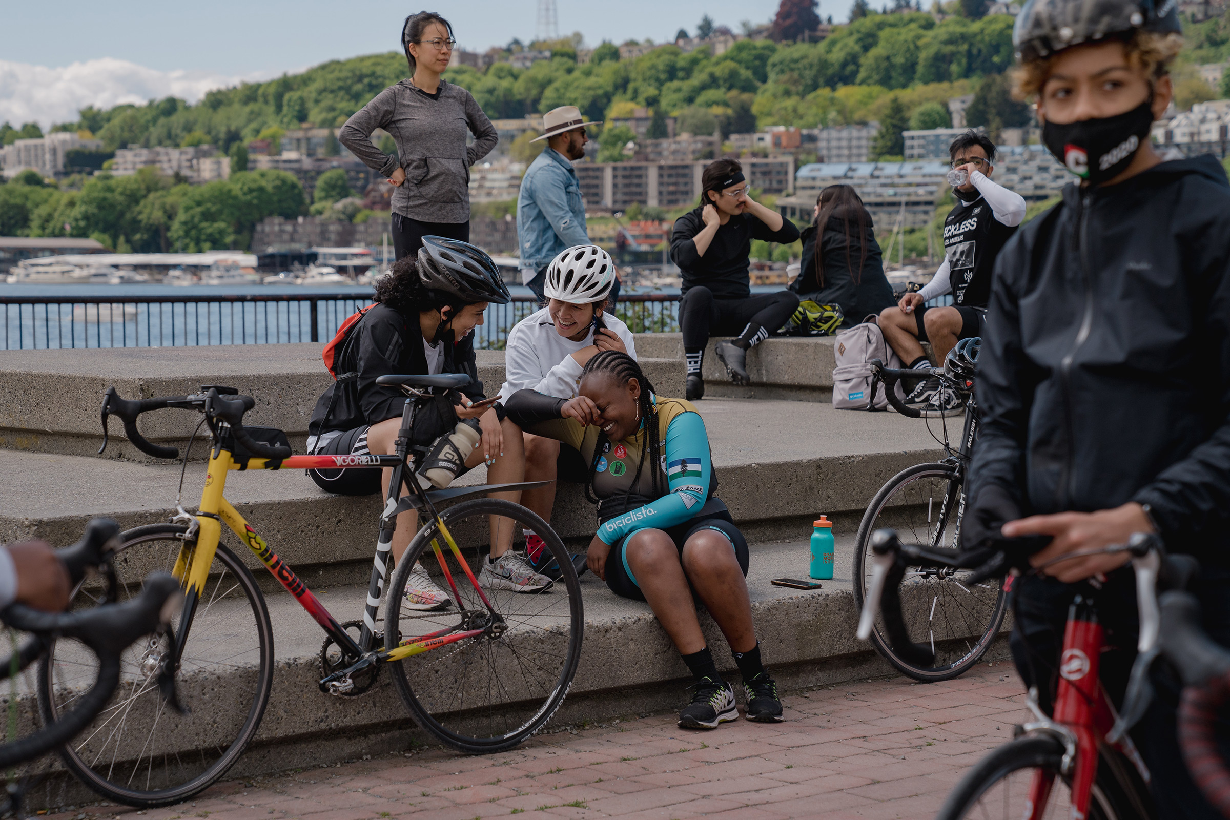 Members of the NorthStar Cycling Club at Gas Works Park in Seattle. (Jovelle Tamayo for TIME)