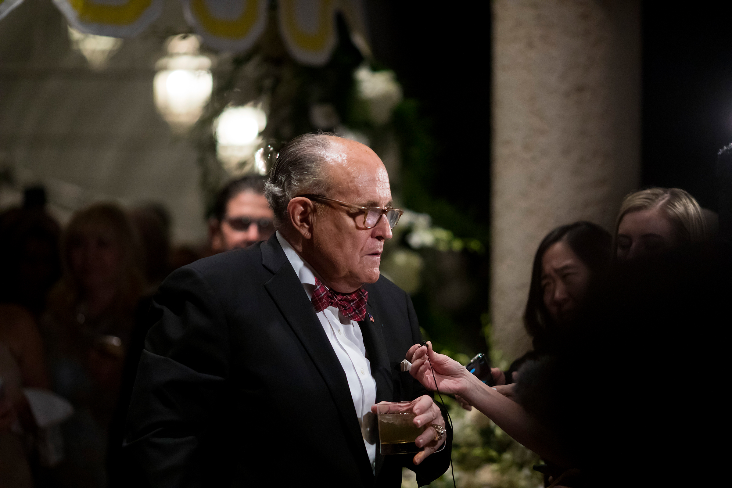 Rudy Giuliani, President Donald Trump's personal lawyer, speaks to reporters at the Mar-a-Lago resort in Palm Beach, Fla., on Dec. 31, 2019.