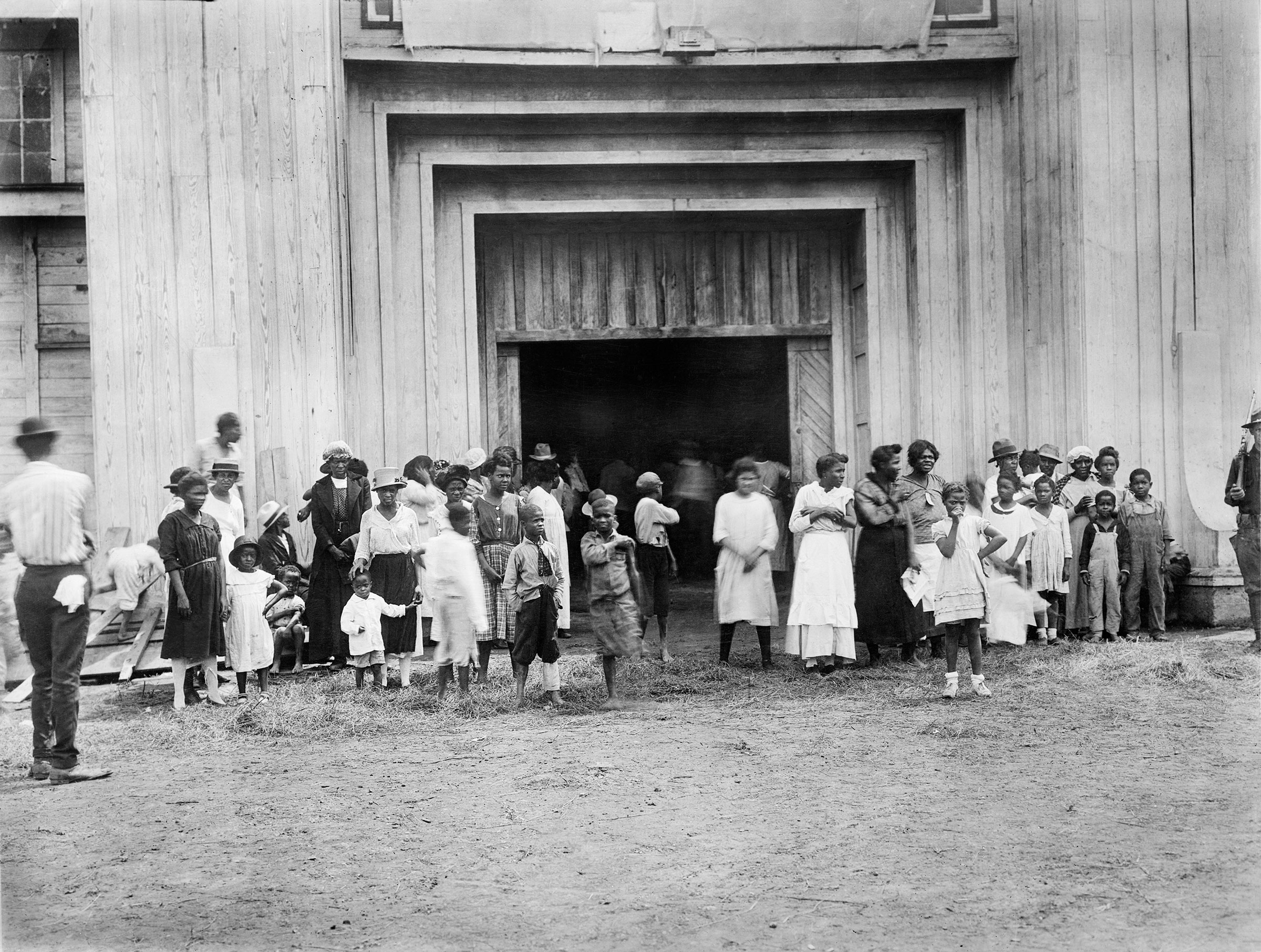 Entrance to a refugee camp on fair grounds in Tulsa, Okla., after the Tulsa Race Massacre, June 1921.