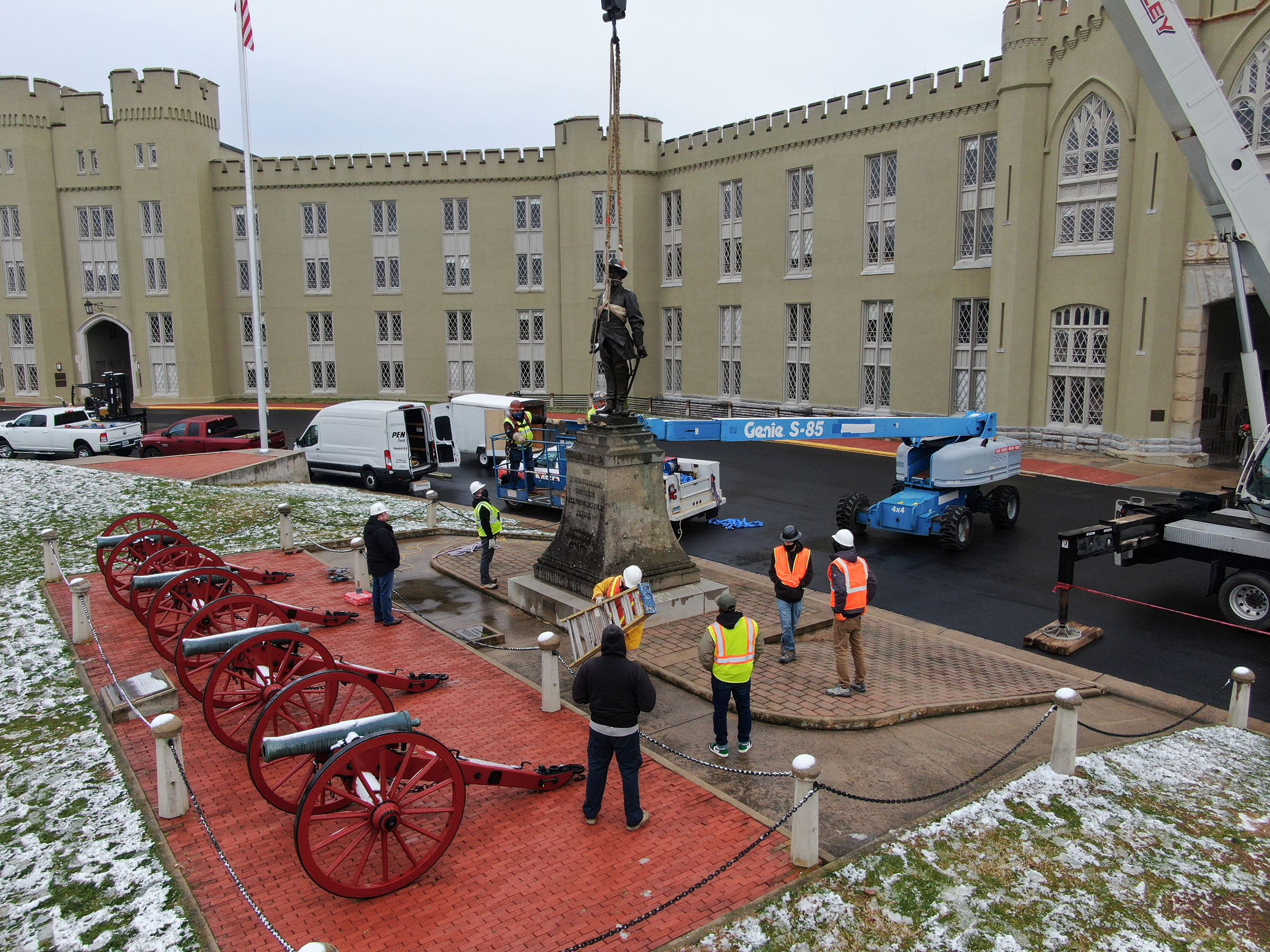 VMI removed the 108-year-old Stonewall Jackson statue on Dec. 7, 2020. (Courtesy Virginia Military Institute)