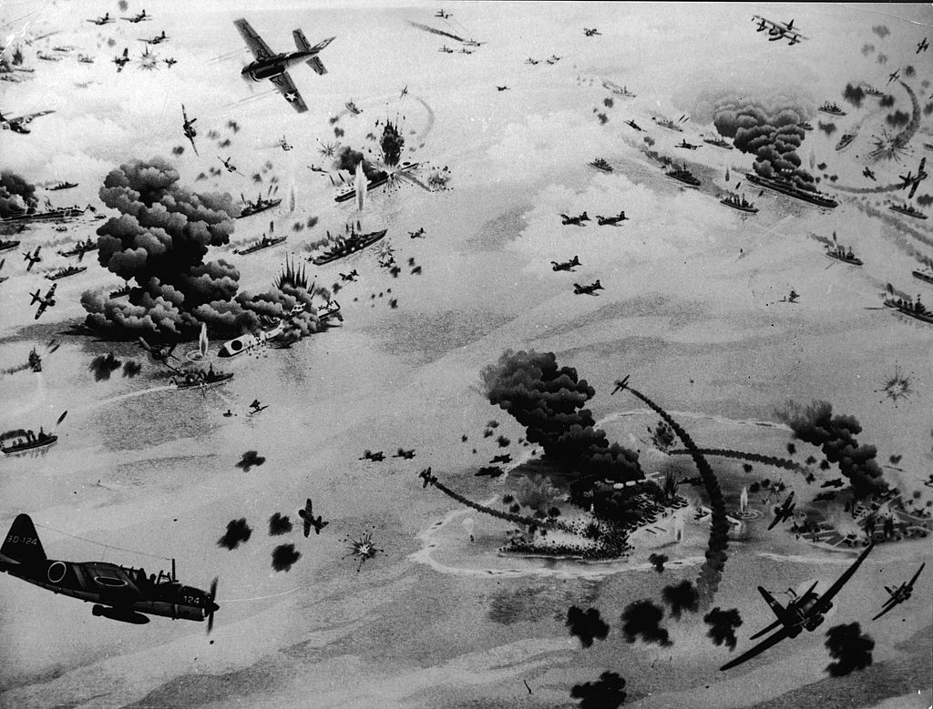An artist's impression of the Battle of Midway, during World War II, June 1942. (Getty Images)