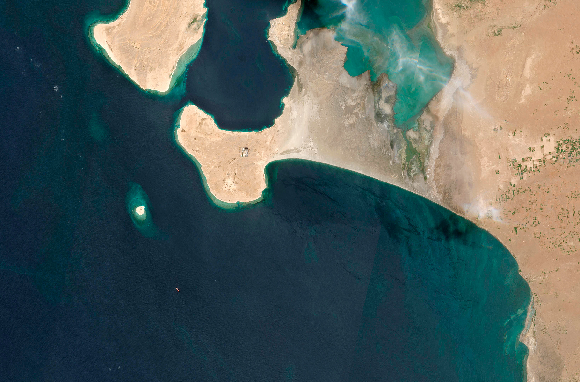 A satellite image from June 19, 2020, shows the FSO Safer off the coast of Yemen.