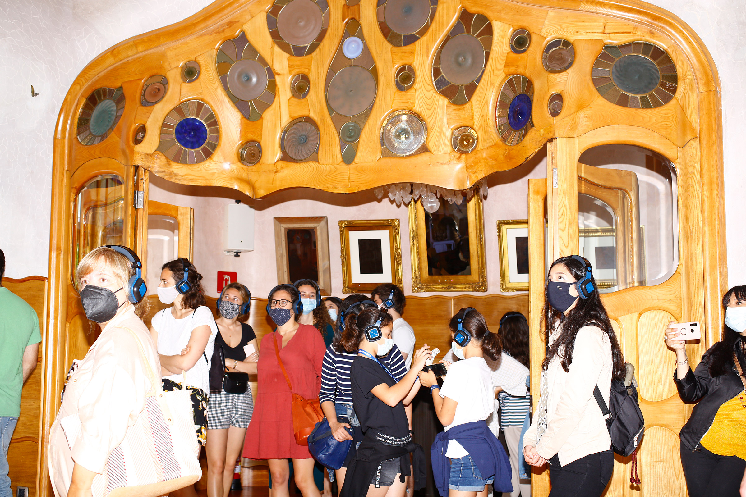 Masked tourists visit Casa Batlló on June 6. (Ricardo Cases for TIME)