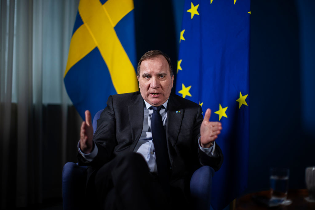 Sweden's Prime Minister Stefan Lofven is pictured during an interview on February 17, 2021 in Stockholm, Sweden. (Nils Petter Nilsson—Getty Images)
