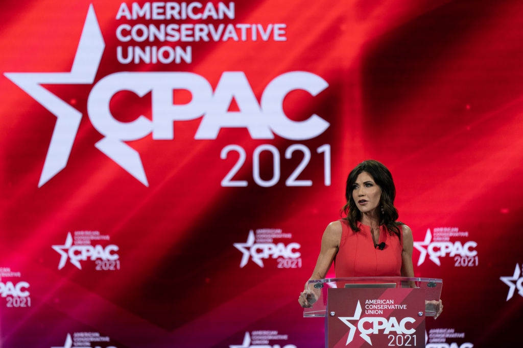 Kristi Noem, governor of South Dakota, speaks during the Conservative Political Action Conference (CPAC) in Orlando, Florida, on Feb. 27, 2021. (Elijah Nouvelage—Bloomberg/Getty Images)