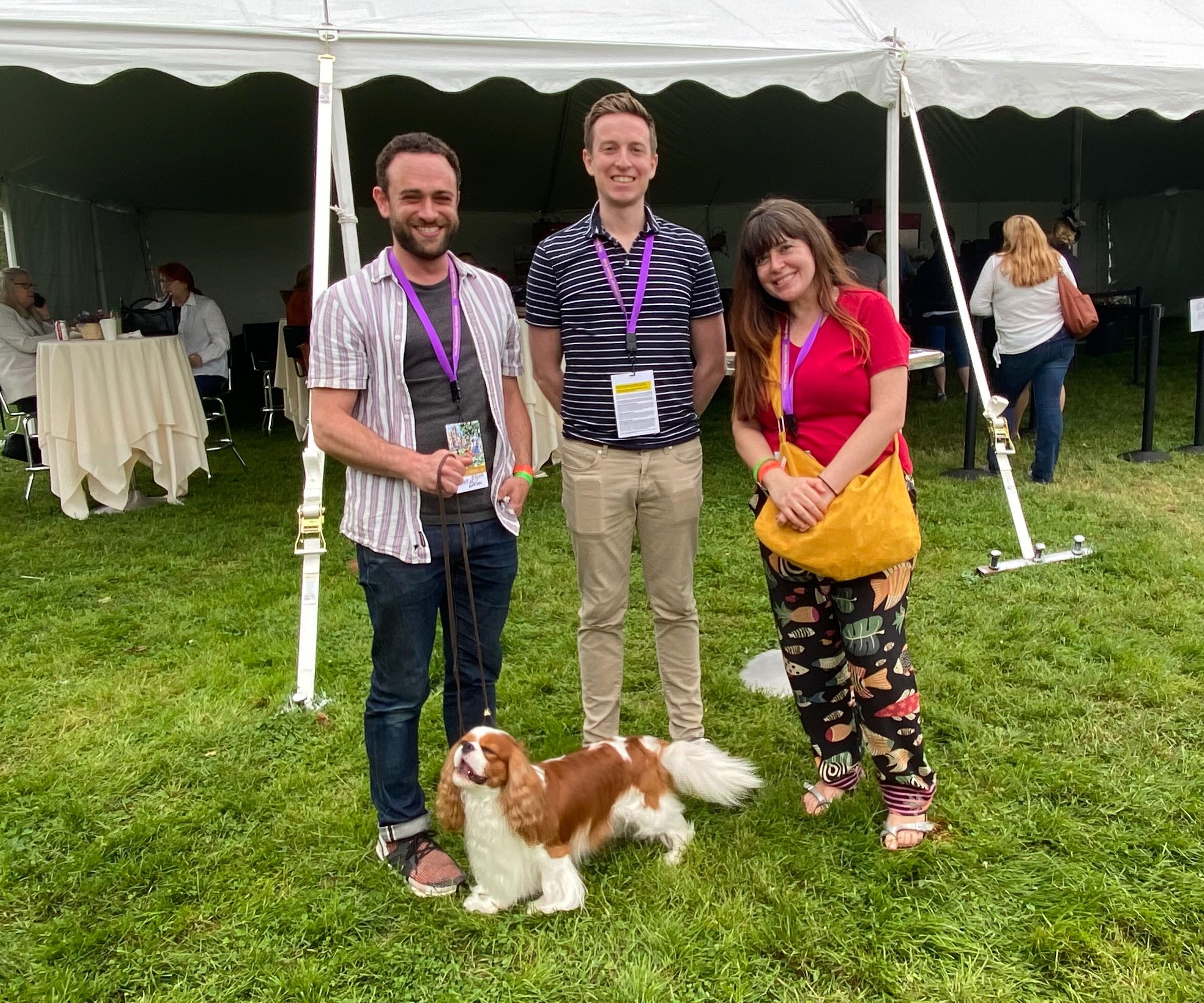 Clockwise, starting with the dog: Chester, the award-winning Cavalier King Charles Spaniel; Elijah Wolfson, TIME editor; Joey Lautrup, TIME video producer; Sarah Todd, Quartz journalist. (Courtesy of the author.)