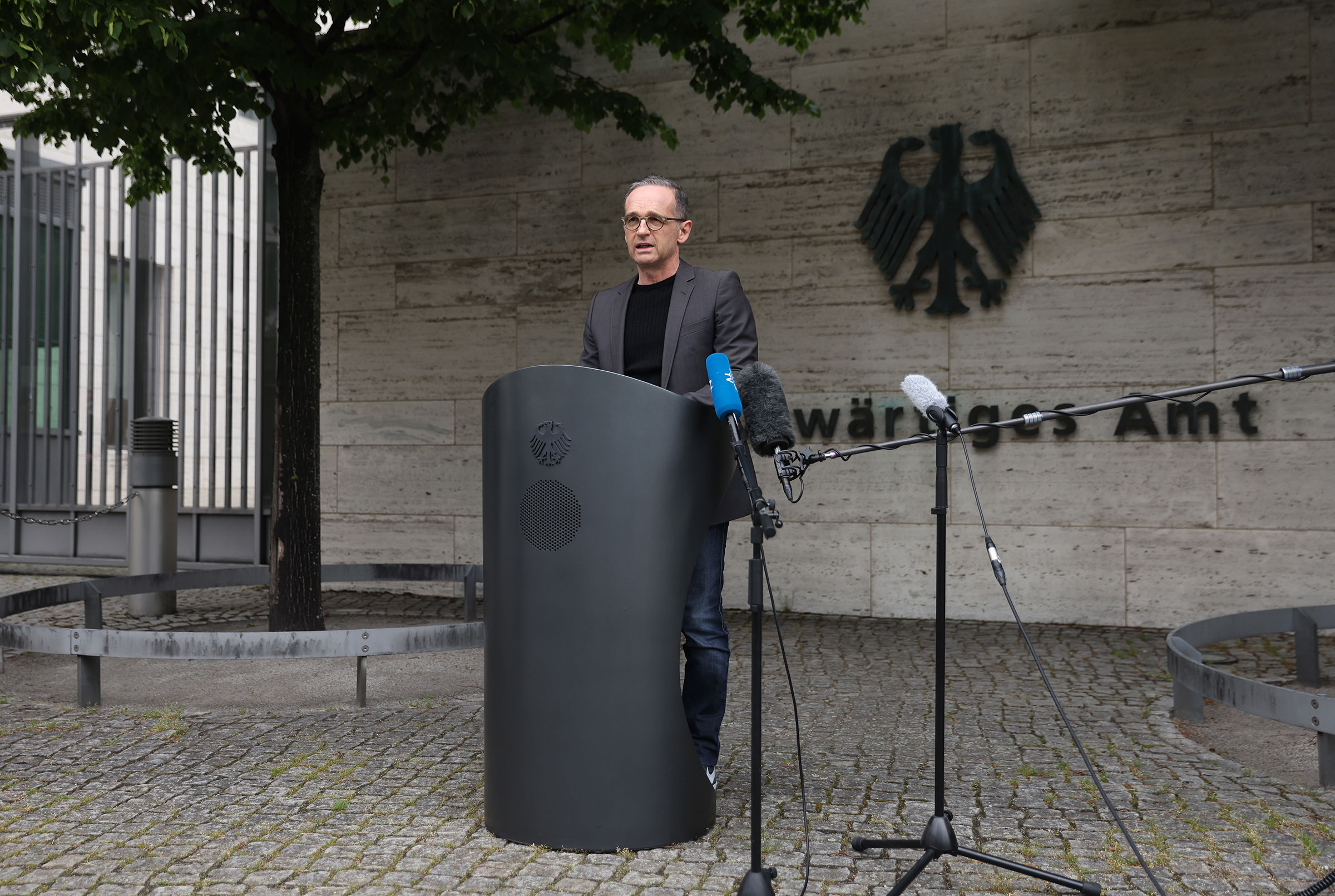 German Foreign Minister Heiko Maas speaks to the media to confirm that Germany has reached an agreement with Namibia over Germany's admitted colonial-era genocide in Berlin, Germany on May 28, 2021. (Sean Gallup—Getty Images)