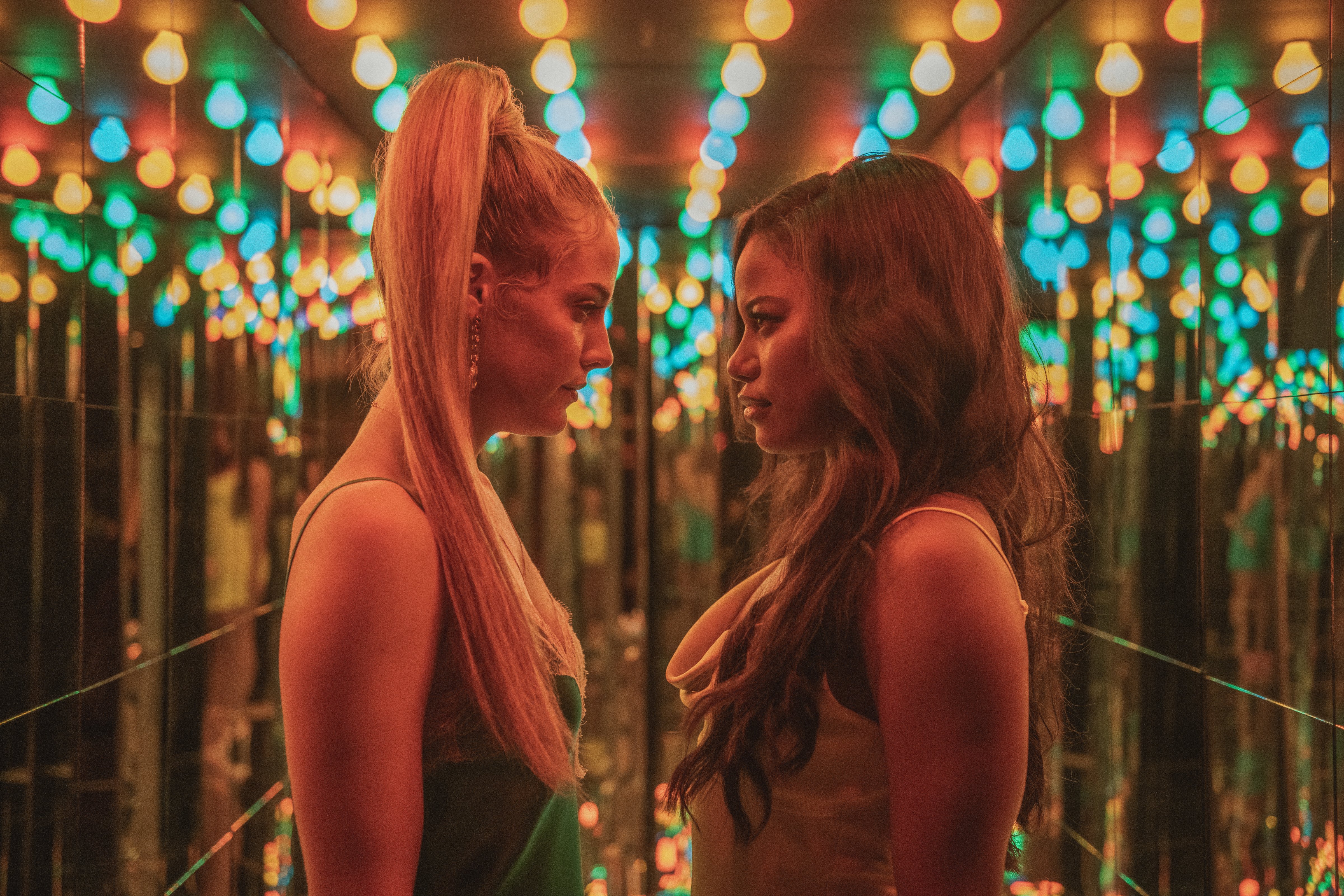 Riley Keough (left) and Taylour Paige (right) in 'Zola' (Courtesy of Anna Kooris / A24 Fi—©A24 Films)