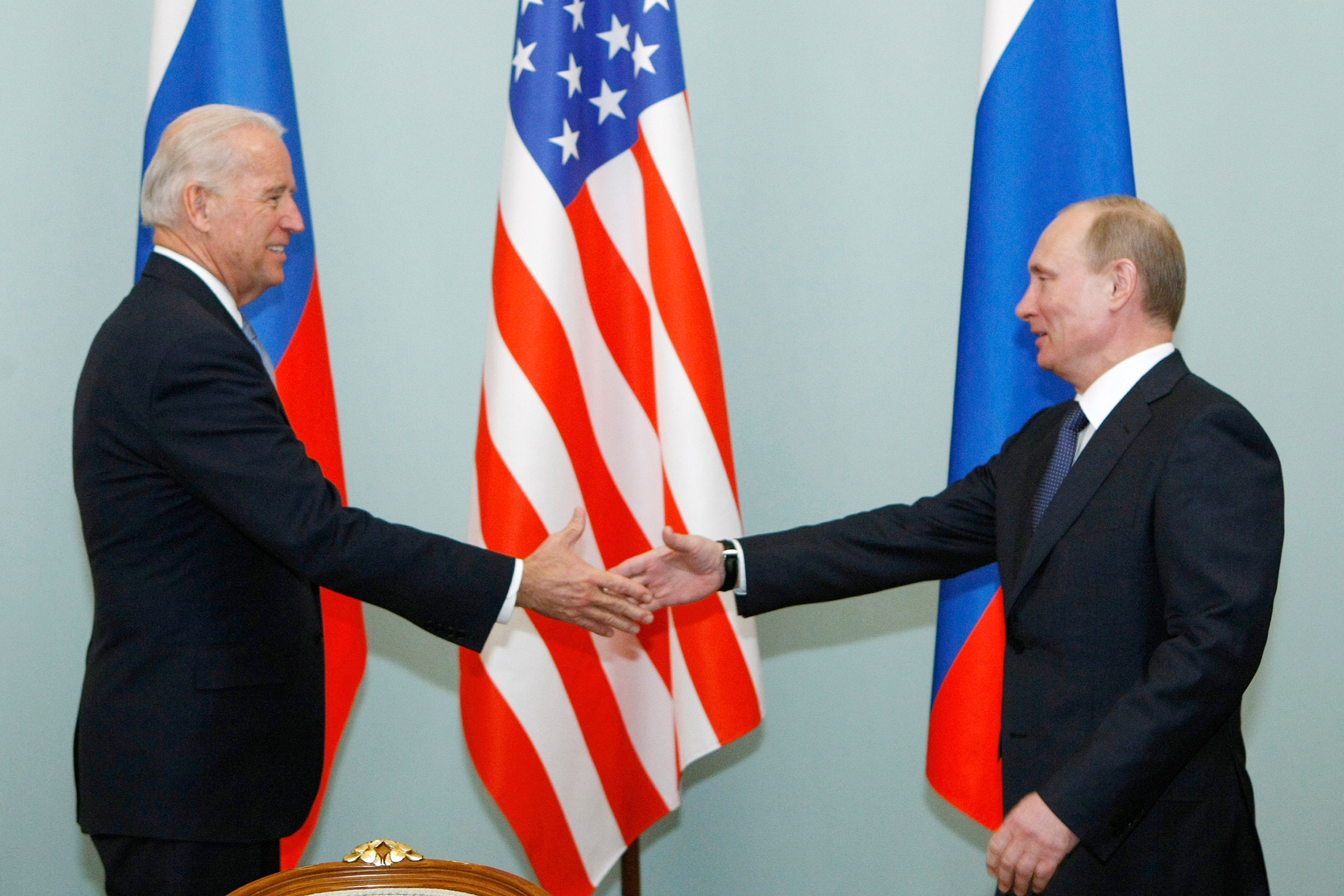 In 2011, then Vice President Joe Biden met Vladimir Putin, Russia’s Prime Minister at the time, in Moscow (Alexander Zemlianichenko­—AP)