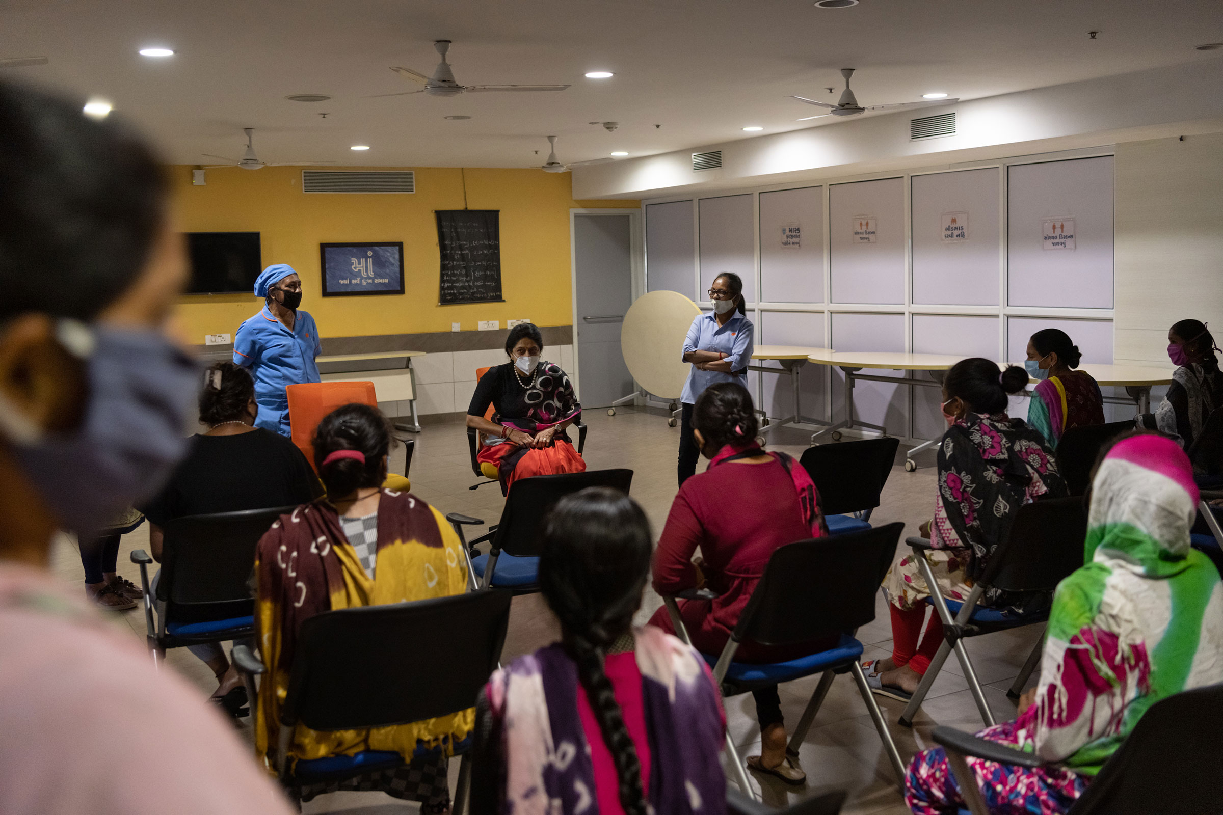 Dr. Nayana Patel, fertility specialist and founder of the Akanksha Hospital, holds a meeting with surrogates in the hospital's basement. The women told TIME that Patel rarely came to speak with them. (Smita Sharma for TIME)
