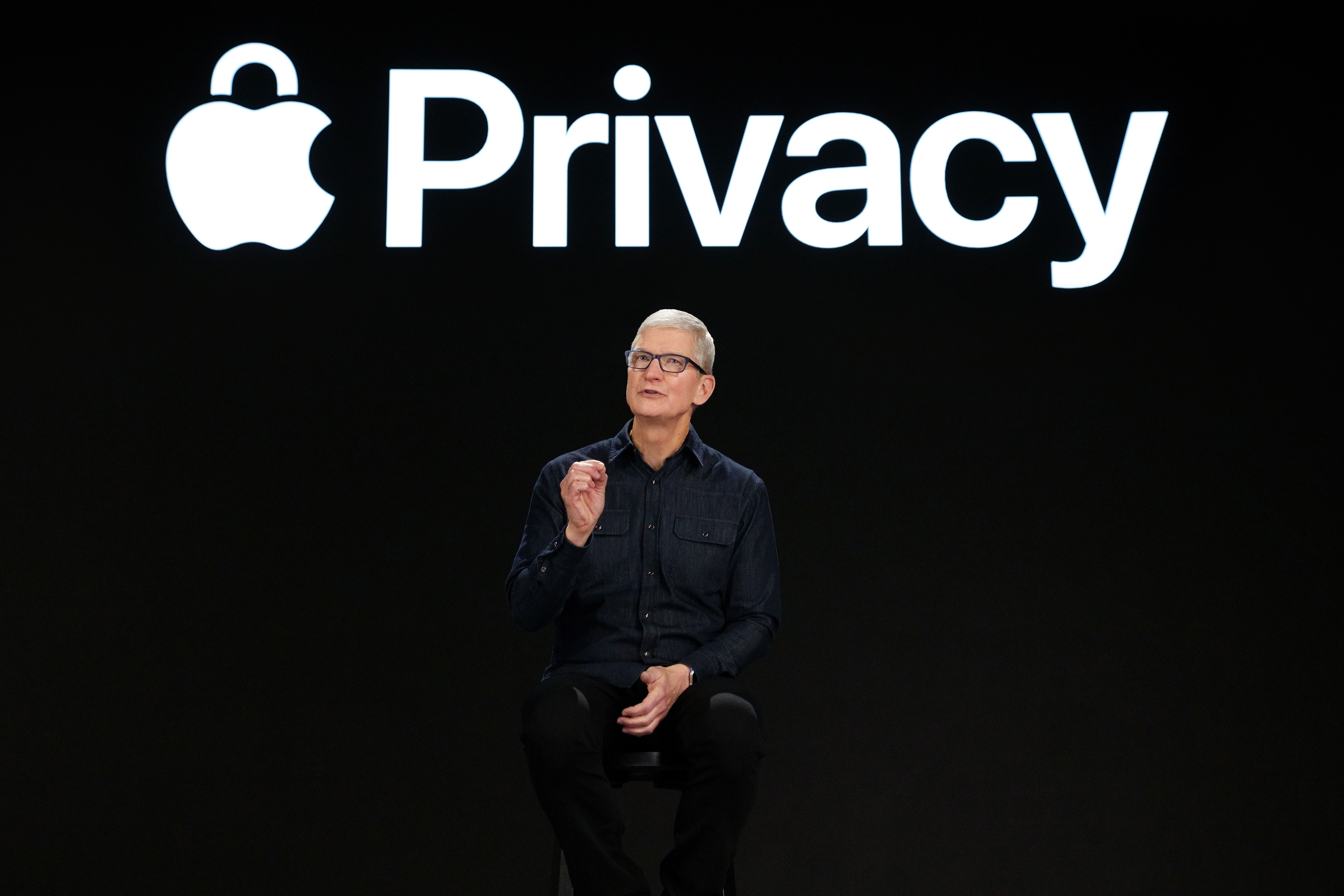 Apple CEO Tim Cook previews powerful new privacy protections at AppleÕs Worldwide Developers Conference at Apple Park, on June 7, 2021. (Brooks Kraft—Apple)