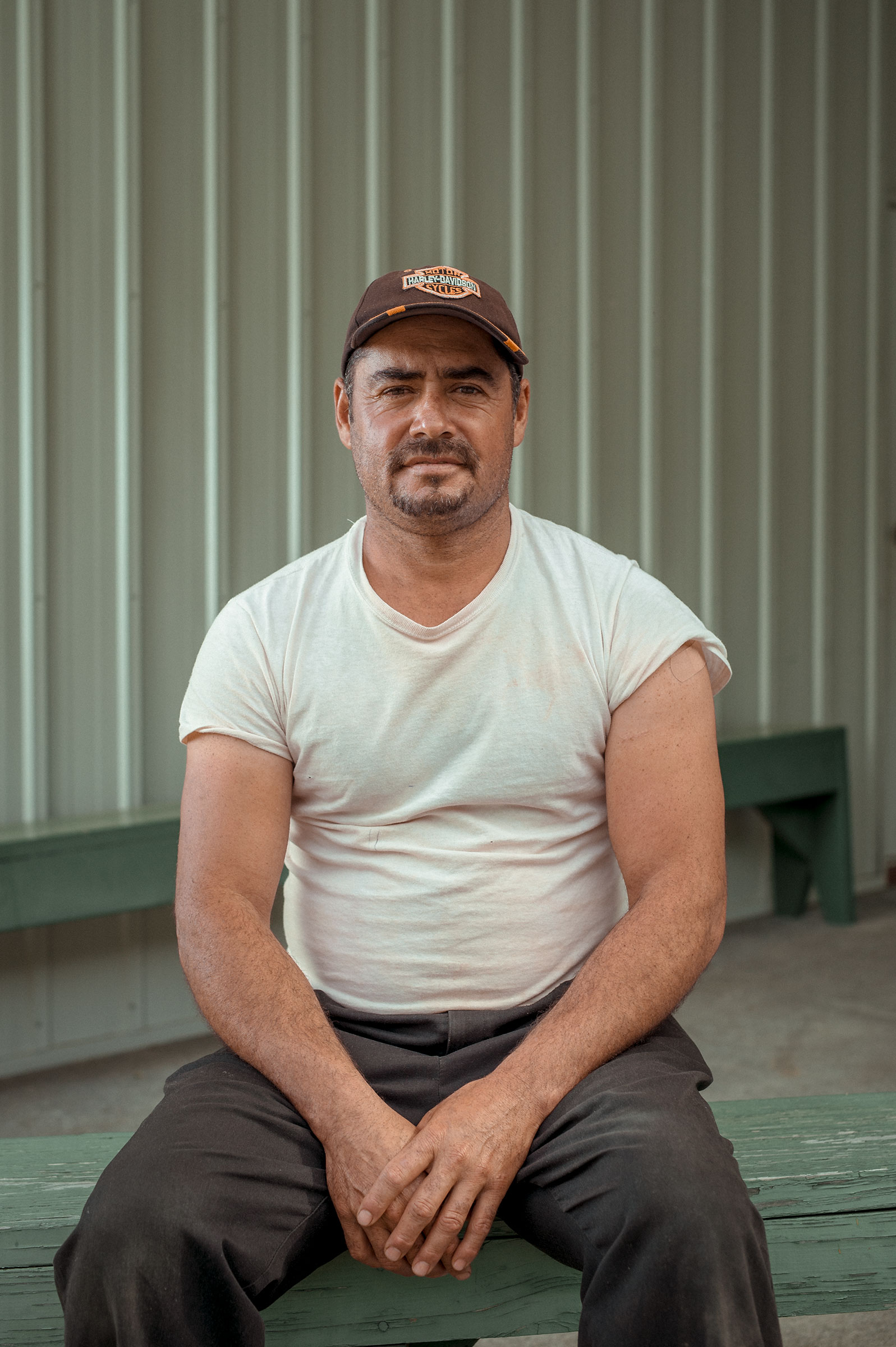 Arturo Gamiño, an employee of Jones and Church Farms tomato farm, poses for a portrait at the farm