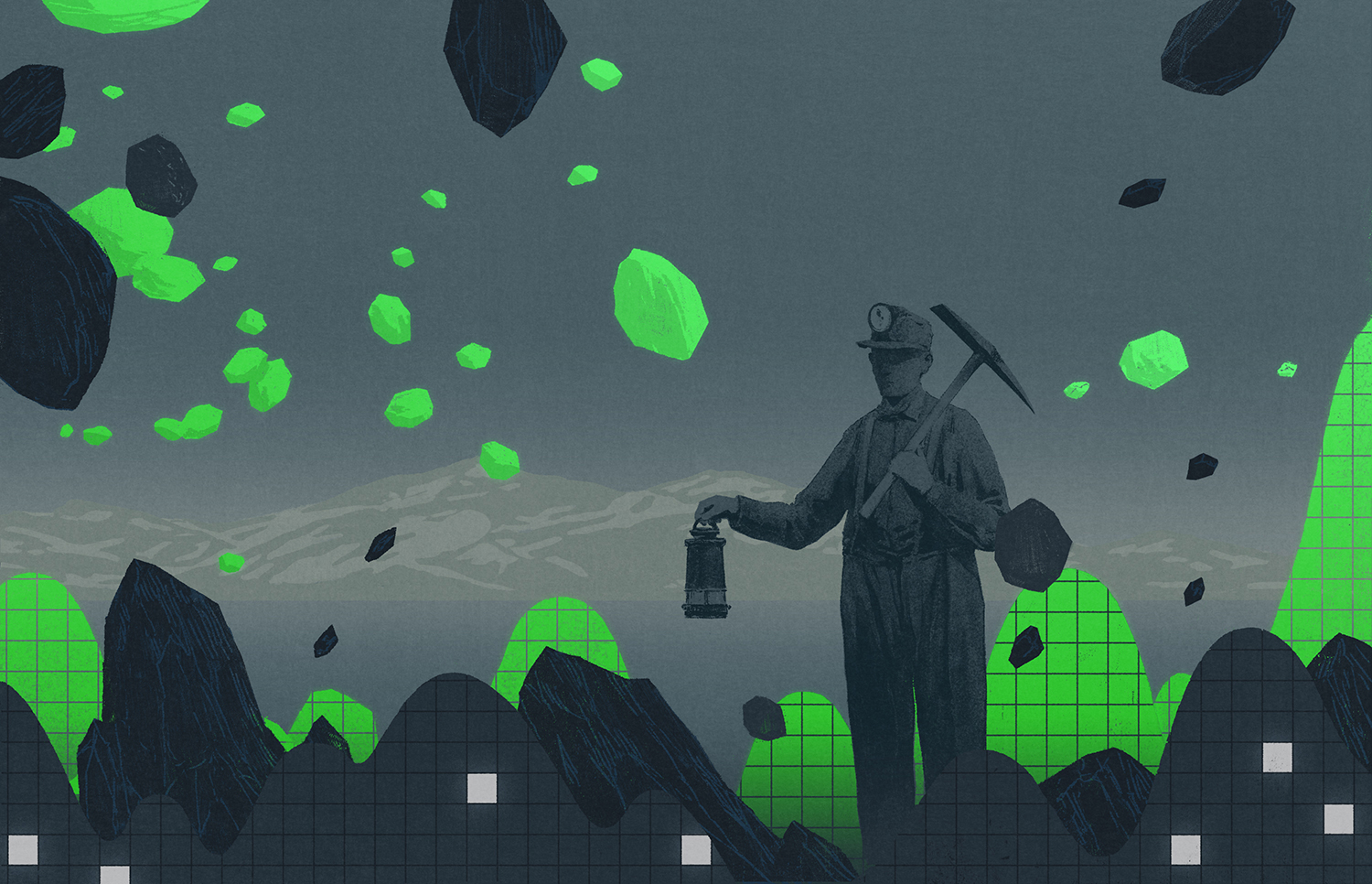 Content moderators are “the coal workers of Silicon Valley,” one Accenture employee told TIME. The dangerous, underpaid work of underground coal mining was the "absolute necessary counterpart" of the clean, safe world above, author George Orwell observed in 1937. (Illustration by Adam Parata for TIME)