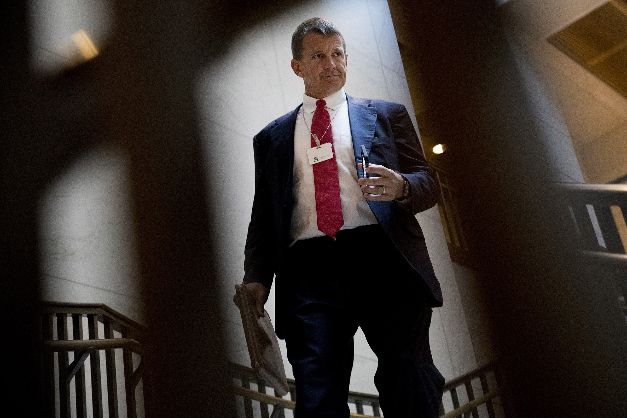 Erik Prince walks to a closed-door House Intelligence Committee meeting on Capitol Hill in Washington, D.C., on Nov. 30, 2017. (Aaron P. Bernstein—Bloomberg/Getty Images)