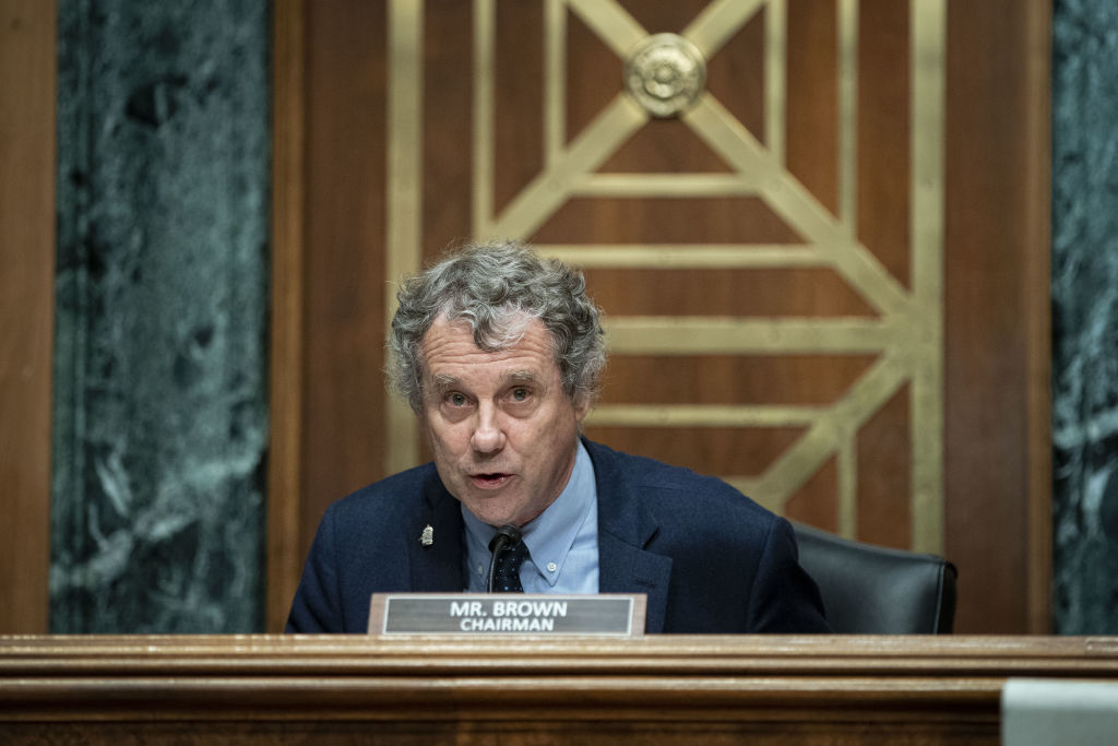 Senator Sherrod Brown, a Democrat from Ohio and chairman of the Senate Banking, Housing, and Urban Affairs Committee, speaks during a Senate Banking Committee hearing on Thursday, July 15, 2021.