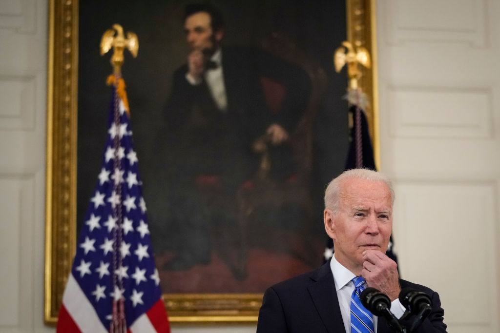 U.S. President Joe Biden speaks about the nation's economic recovery amid the COVID-19 pandemic in the State Dining Room of the White House on July 19, 2021 in Washington, DC. (Drew Angerer—Getty Images)