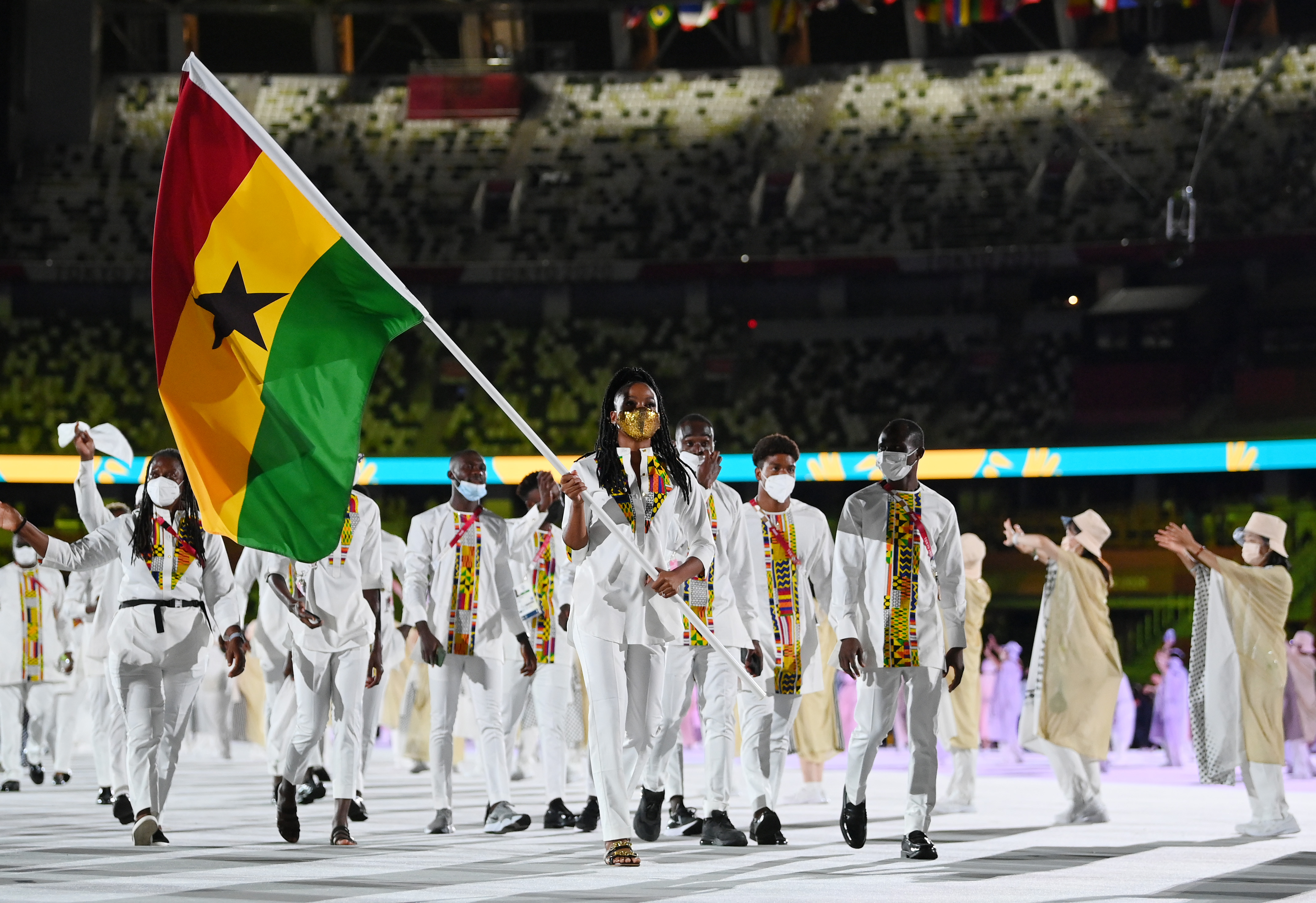 Flag bearers Nadia Eke and Sulemanu Tetteh of Team Ghana during the Opening Ceremony of the Tokyo 2020 Olympic Games (Getty Images—2021 Getty Images)