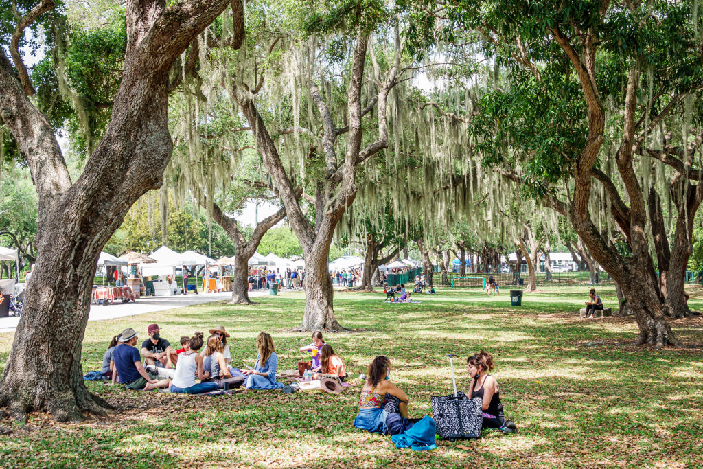 Florida, Miami, Legion Park, family friends circle picnic