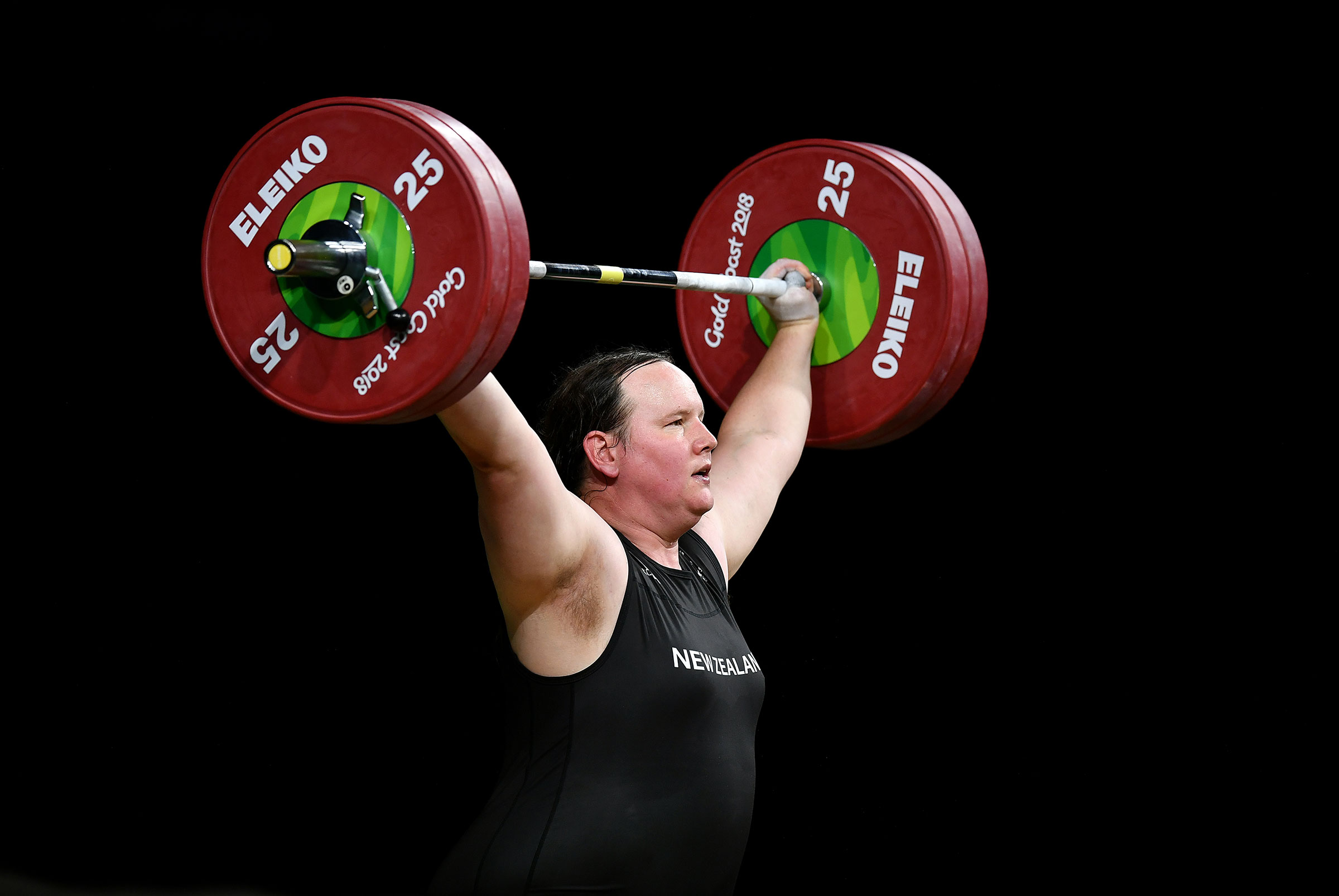 Laurel Hubbard of New Zealand competes in the Women's +90kg Weightlifting Final during the Gold Coast 2018 Commonwealth Games on April 9, 2018 on the Gold Coast, Australia. (Dan Mullan—Getty Images)