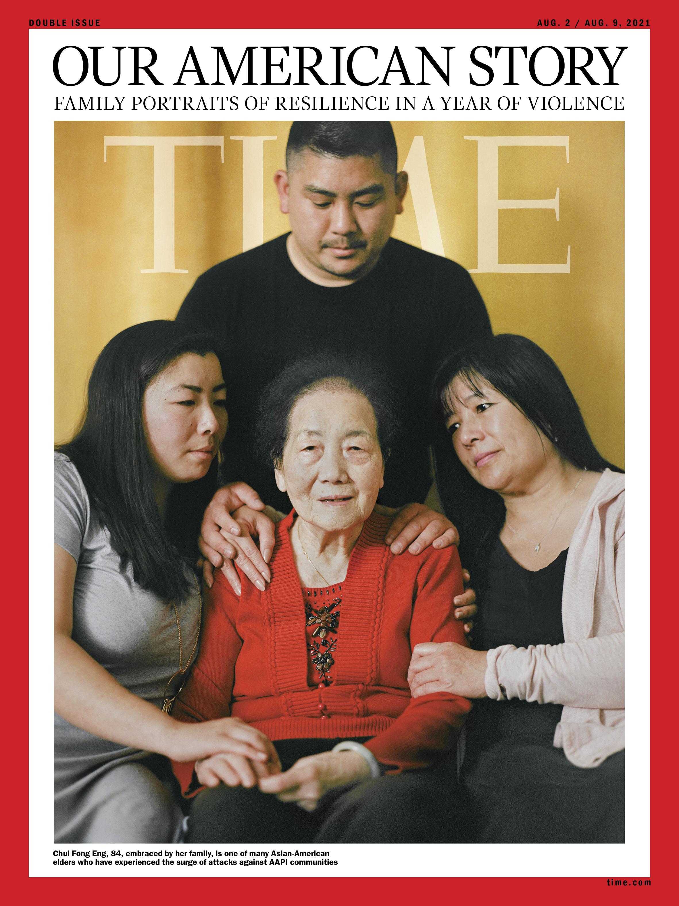 <strong>'I'M A FIGHTER.' </strong>Growing up in San Francisco, Victoria Eng, 28, left, and her brother Andrew Eng, 31, top, pictured on June 15 in Pacifica, Calif., learned that respecting their elders was part of their Chinese culture. And they had frequent chances to express that value, as their grandparents picked them up from school nearly every day and cared for them while their parents worked. “They fed us, they made sure that we were home safe, and they were a huge part of our lives from the start,” says Victoria. When violence against Asian-American elders rose drastically during the pandemic, Victoria was appalled—and when her own grandmother was attacked, she felt helpless. On May 4, shortly after Chui Fong Eng, center, received her COVID-19 vaccination, the 84-year-old ventured into Chinatown for the first time in over a year to buy groceries. While waiting at a bus stop, she was stabbed through her right arm with a large blade that then entered her chest and punctured a lung. Another Asian-American senior at the bus stop was also stabbed. The Engs clung to one another as their matriarch underwent surgery. “I cried, and I cried, and I cried,” says Chui Fong’s daughter-in-law Linda Lim, right. “I couldn’t believe that she survived this.” Less surprised was Chui Fong, who, as the eldest of her seven siblings, has always been tough. After arriving in the U.S. from Hong Kong in 1963, she sewed clothes in a factory until she was able to sponsor her parents and siblings. “I’m a fighter,” she says. Linda, 56, says the attack brought the family closer, after years of distance following her divorce from Victoria and Andrew’s father. “It made us realize how important family is,” she says. (Photograph by Emanuel Hahn for TIME)