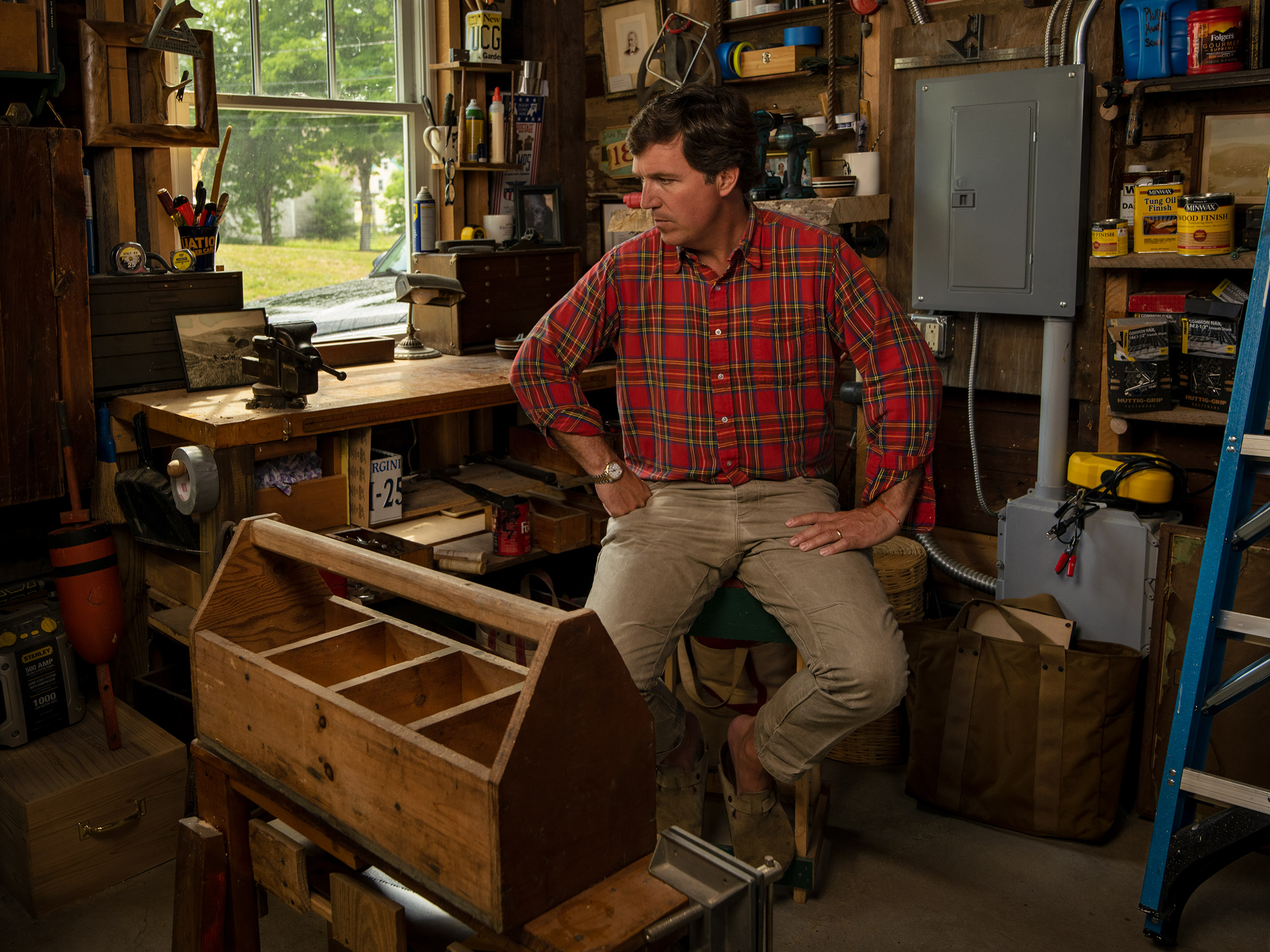 Carlson in his wood shop attached to his studio. (Gillian Laub for TIME)
