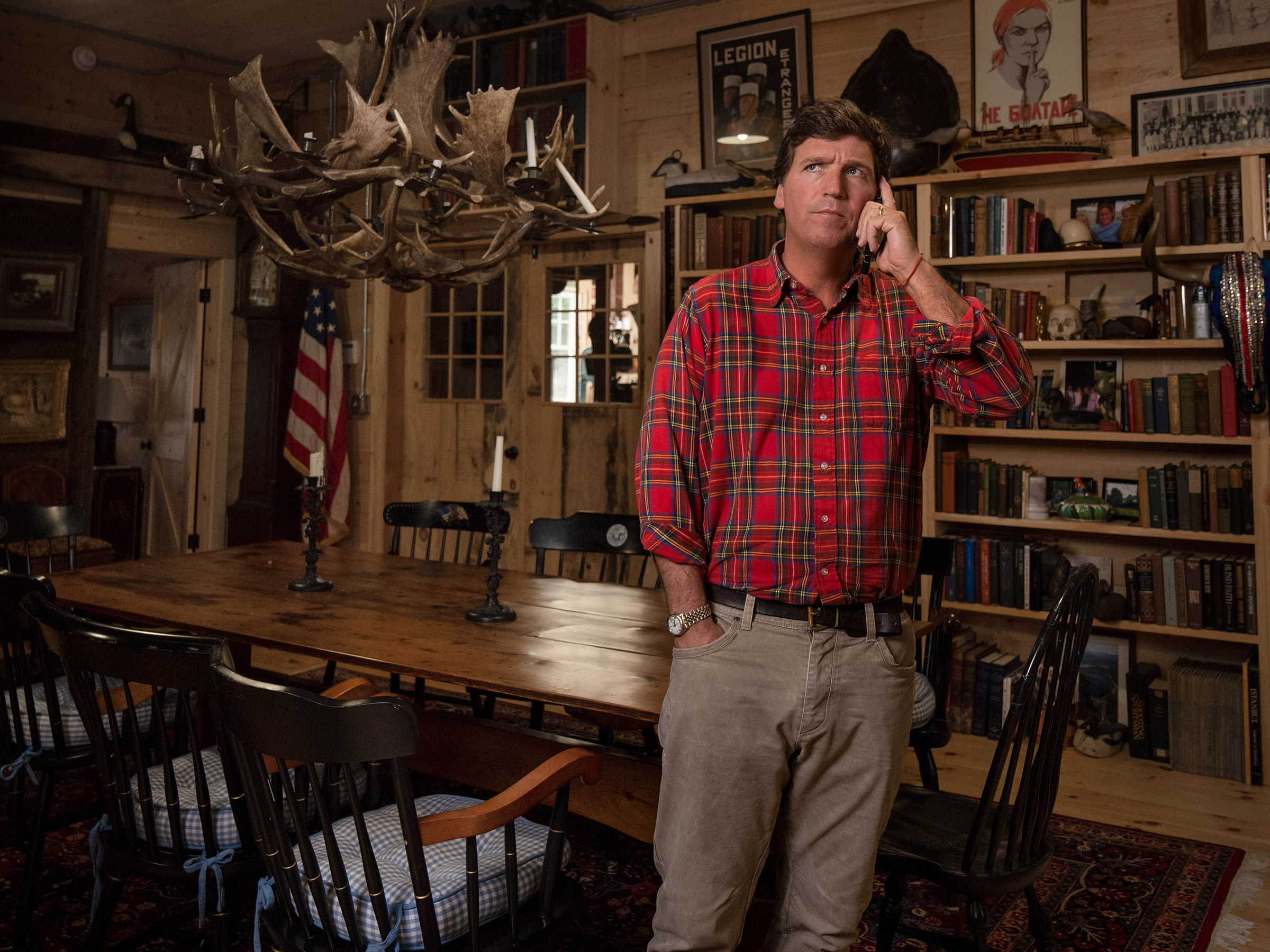 Tucker Carlson, at his Fox News Today studio in Maine on June 30, 2021. LORES