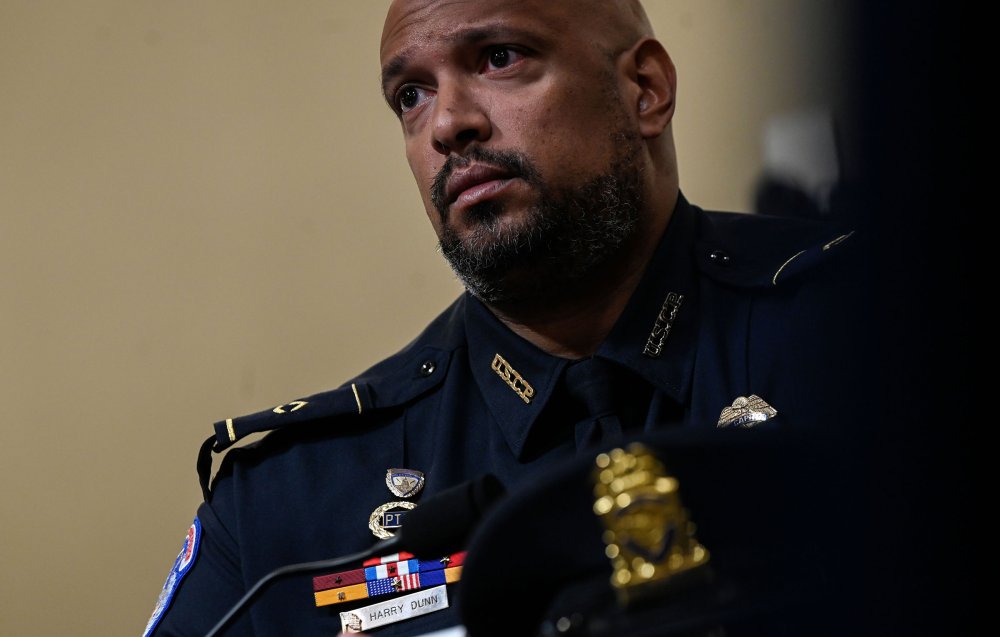 U.S. Capitol Police officer Harry Dunn speaks during the Select Committee investigation of the January 6, 2021, attack on the Capitol, in Washington, D.C. on July 27, 2021.