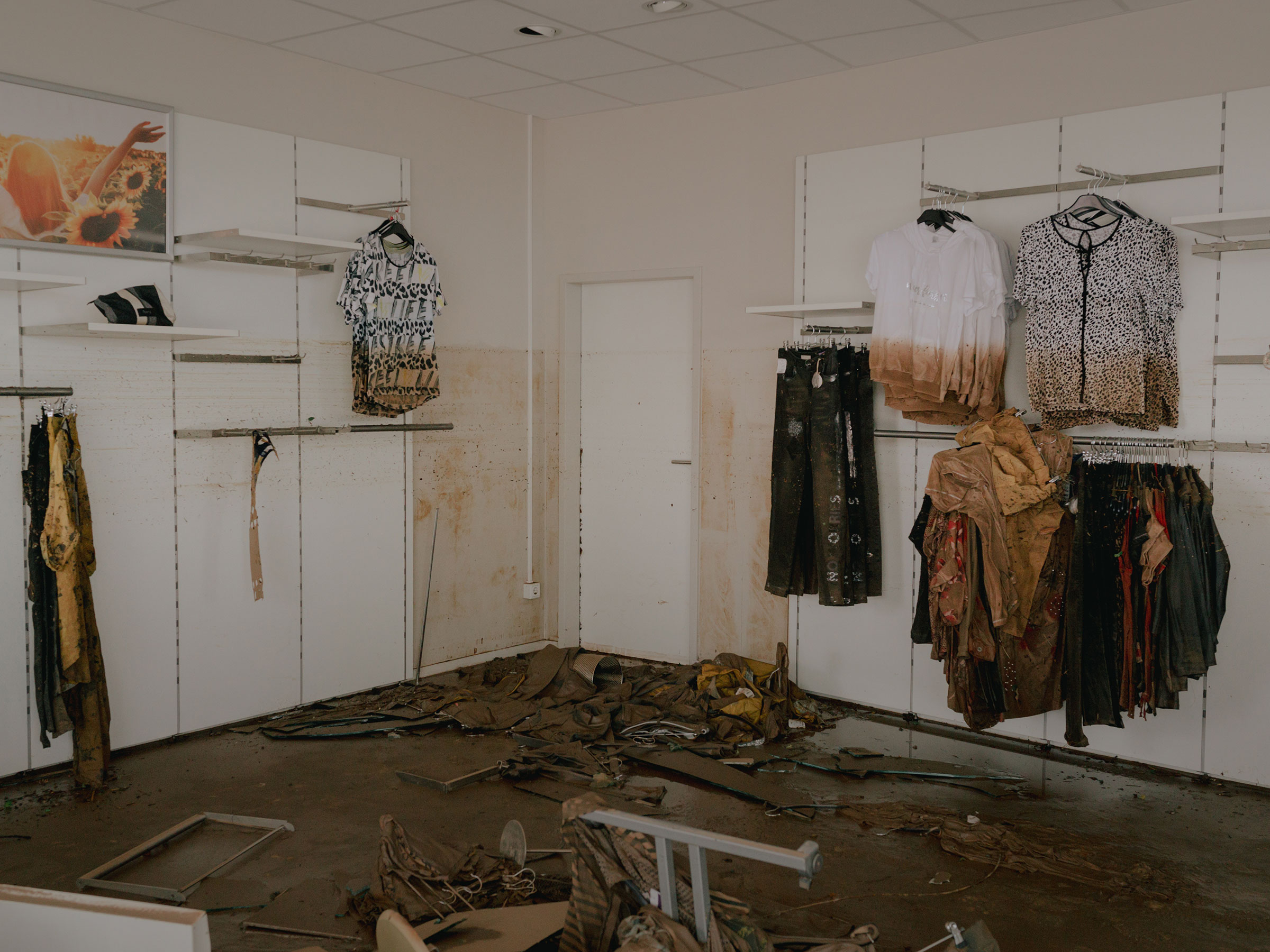 A damaged clothing store in the aftermath of the floods in the city center of Euskirchen, Germany, on July 16. (DOCKS Collective)