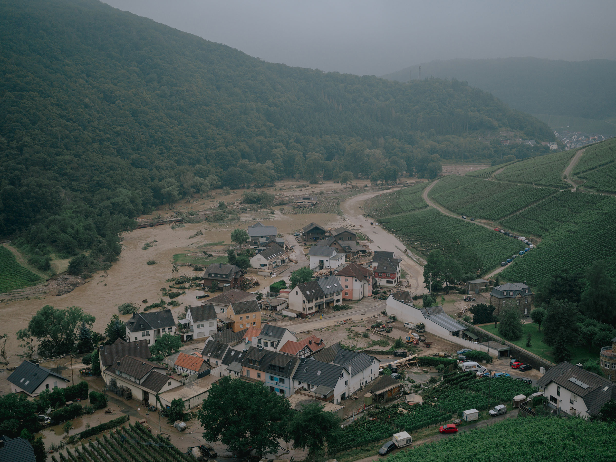 A view of the flood-damaged village of Dernau from a hillside on July 15. (DOCKS Collective)