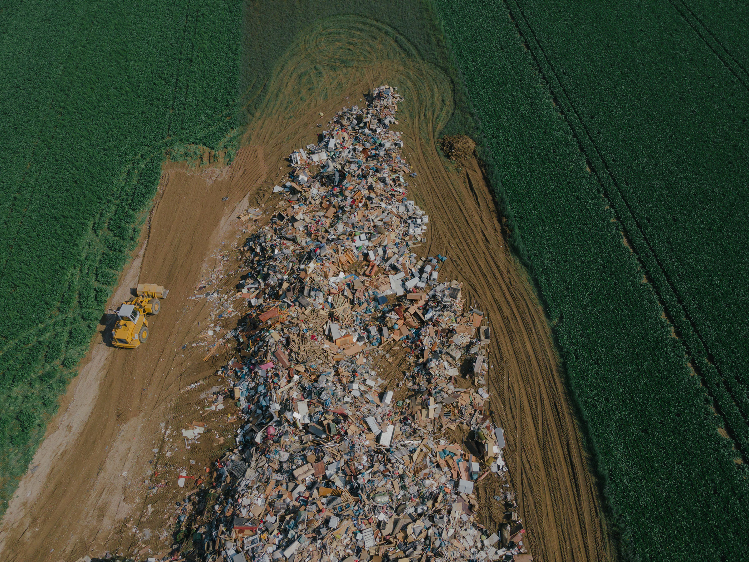 A temporary collection site for flood debris in Rheinbach, Germany, on July 17. (DOCKS Collective)