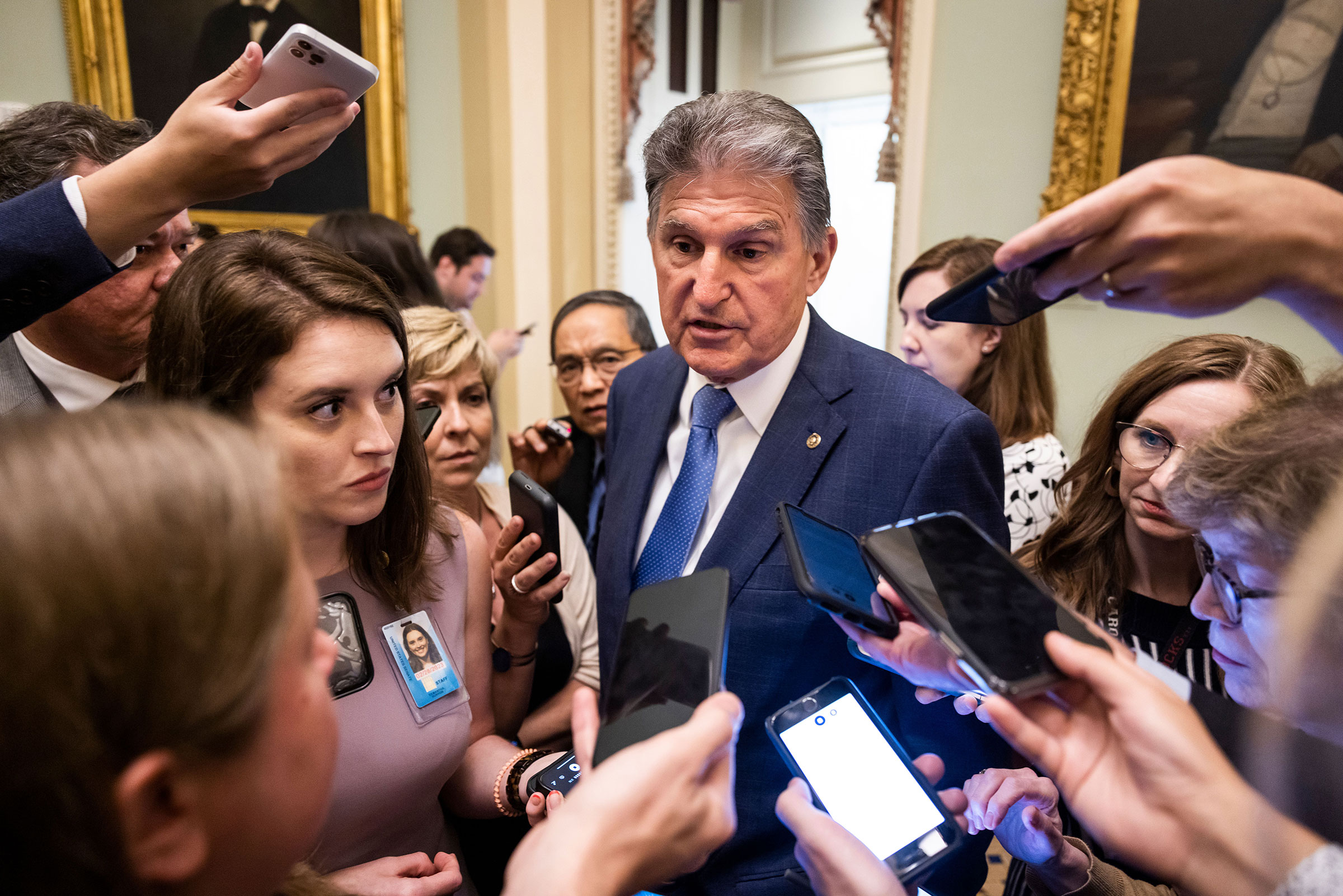 Democratic Senator from West Virginia Joe Manchin speaks to reporters after President Joe Biden met with lawmakers seeking their support for his two-bill approach to infrastructure spending in the Capitol in Washington, on July 14, 2021. (Jim Lo Scalzo—EPA-EFE/Shutterstock)