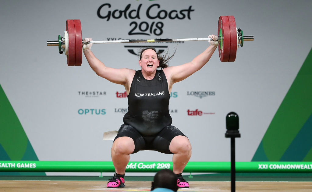 Laurel Hubbard of New Zealand competes in the Women's +90kg Final during the Weightlifting on day five of the Gold Coast 2018 Commonwealth Games at Carrara Sports and Leisure Centre on the Gold Coast, Australia on April 9, 2018. (Scott Barbour&mdash;Getty Images)