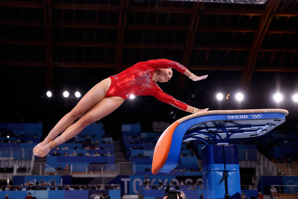 Mykayla Skinner of Team USA competes on vault during Women's Qualification on day two of the Tokyo 2020 Olympic Games at Ariake Gymnastics Centre on July 25, 2021 in Tokyo, Japan.