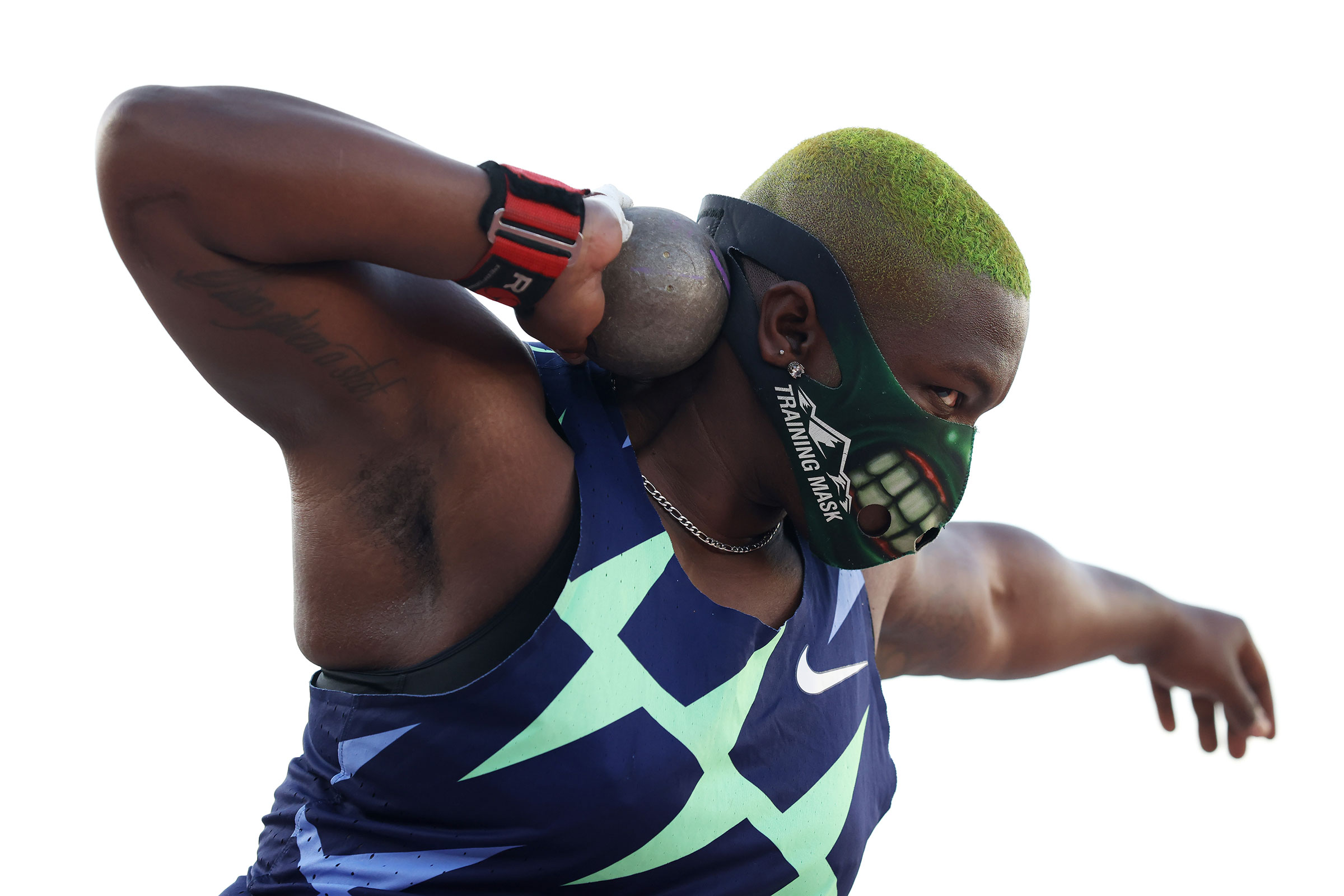 Raven Saunders competes in the Women's Shot Put Finals on day seven of the 2020 U.S. Olympic Track and Field Team Trials in Eugene, Oreg. on June 24, 2021. (Andy Lyons—Getty Images)