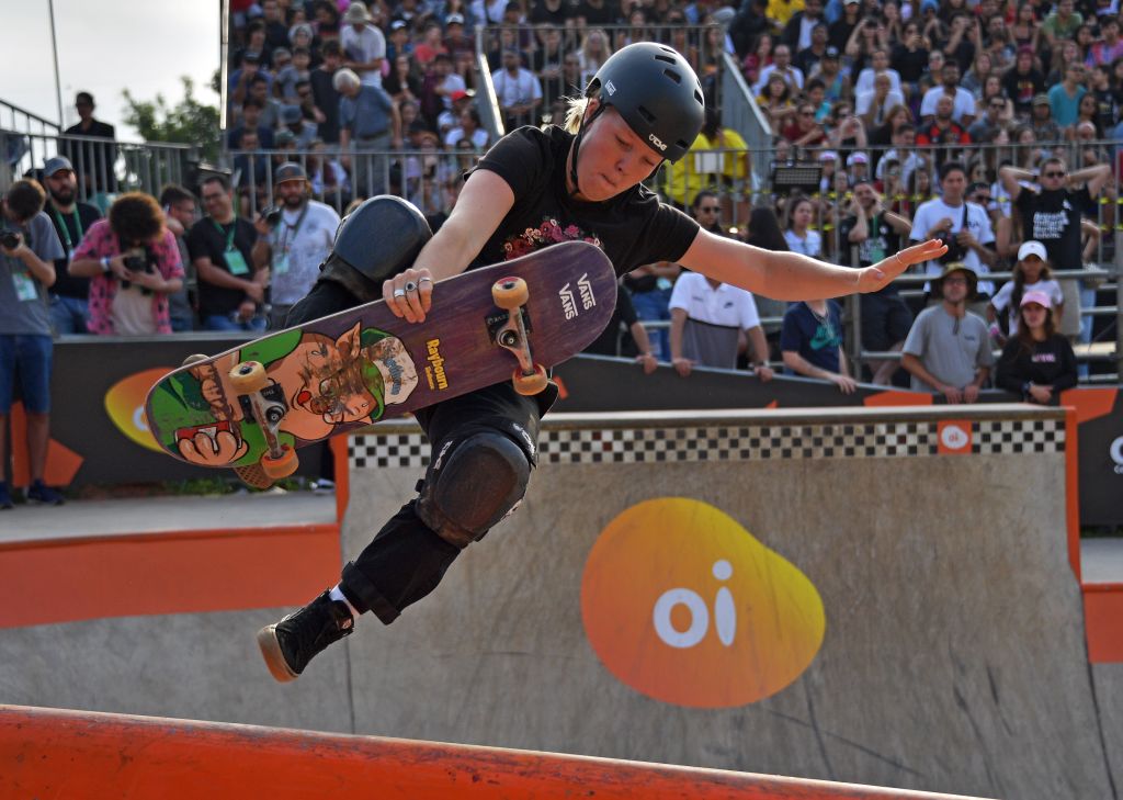Australian skateboarder Poppy Starr Olsen competes in the finals of the World Park Skateboarding Championships in Sao Paulo on September 14, 2019. (Carl de Souza—AFP/Getty Images)