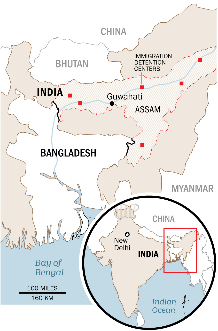 Assam, India Detention Center Map