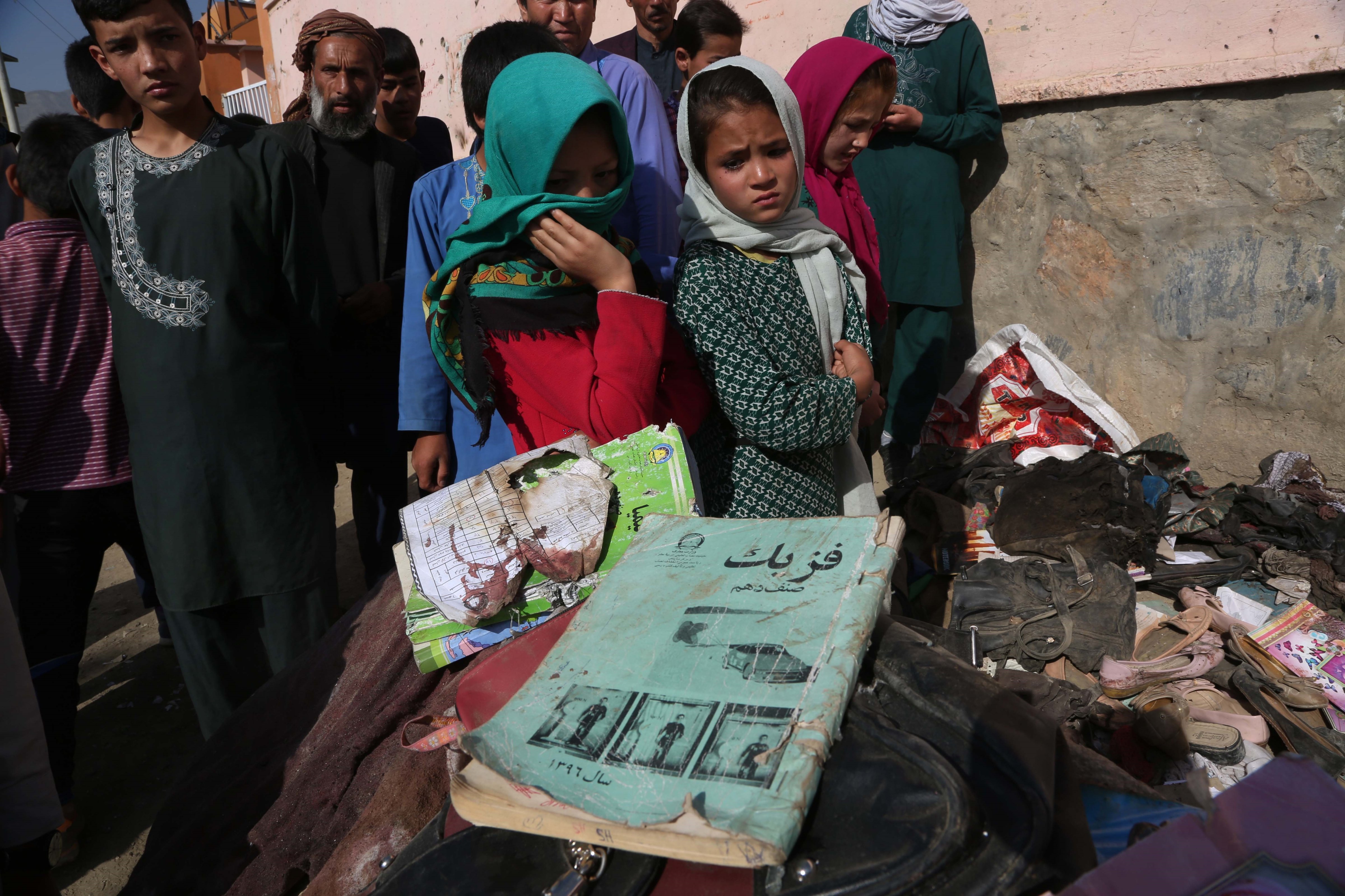 Books of students who were killed in a terror attack in Kabul on May 8, 2021. Most of the victims were school girls while many passers-by were also affected. Getty Images/Xinhua News Agency. (Getty Images/Xinhua News Agency.)
