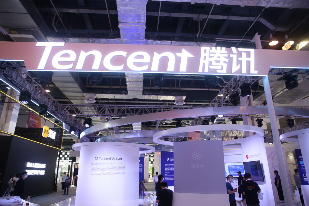 SHANGHAI, CHINA - JULY 7, 2021 - Photo taken on July 7, 2021 shows Tencent's Honour of Kings exhibition stand in Shanghai, China. At the 2021 World Artificial Intelligence Conference, Tencent Pony Ma announced that "Honor of Kings" will be held in an Electronic Sports of Honor of Kings competition. (Costfoto/Barcroft Media—Getty Images)