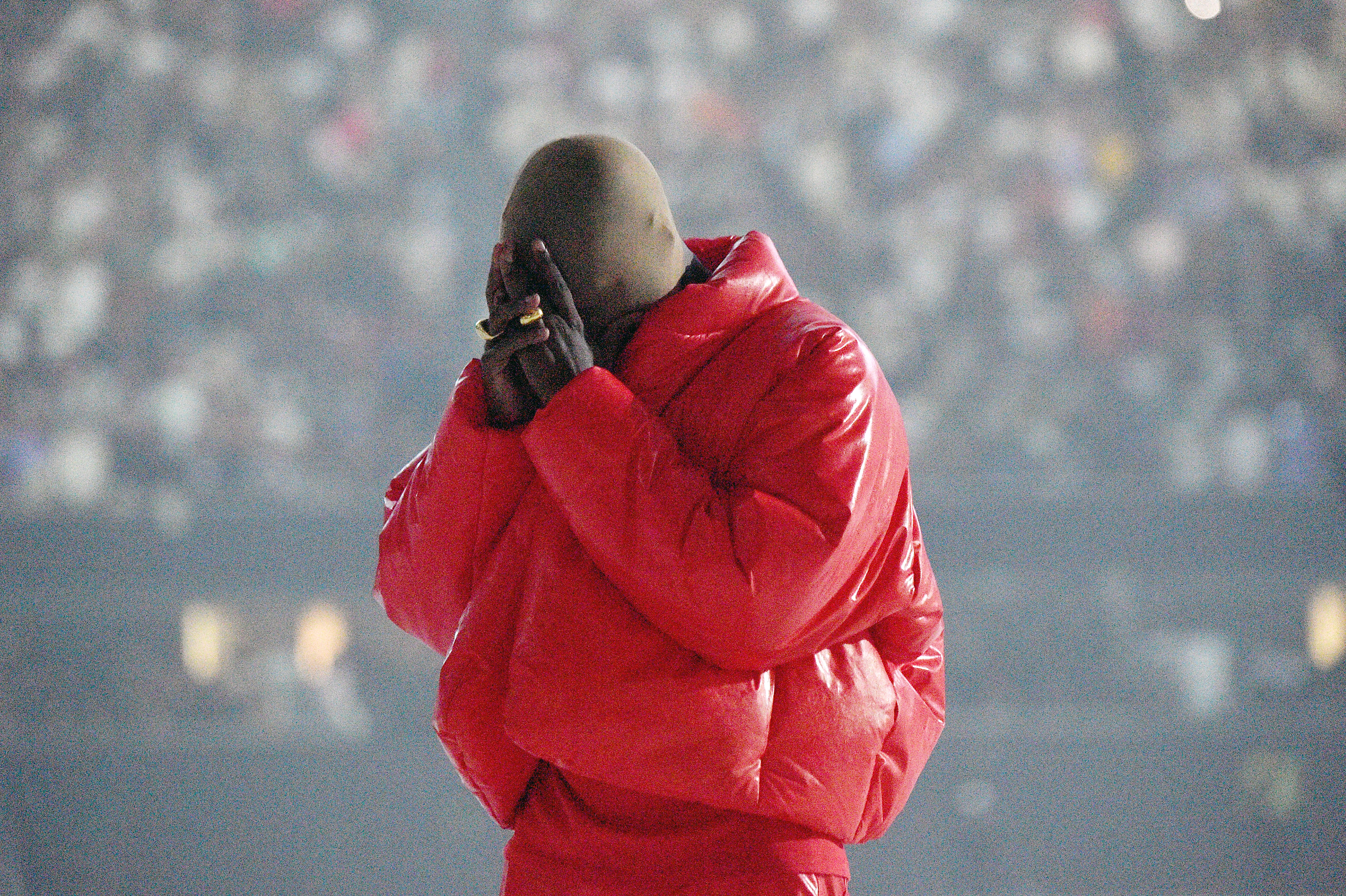 Kanye West at a "Donda" listening event at Mercedes-Benz Stadium on July 22, 2021 in Atlanta, Georgia. (Kevin Mazur/Getty Images for Universal Music Group)