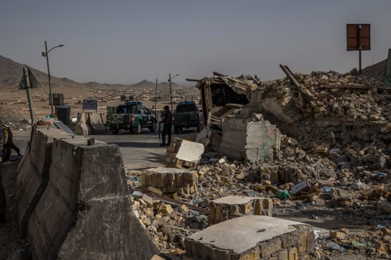 A police outpost, that was destroyed by the Taliban, in Kandahar, Afghanistan on Aug. 4, 2021.
