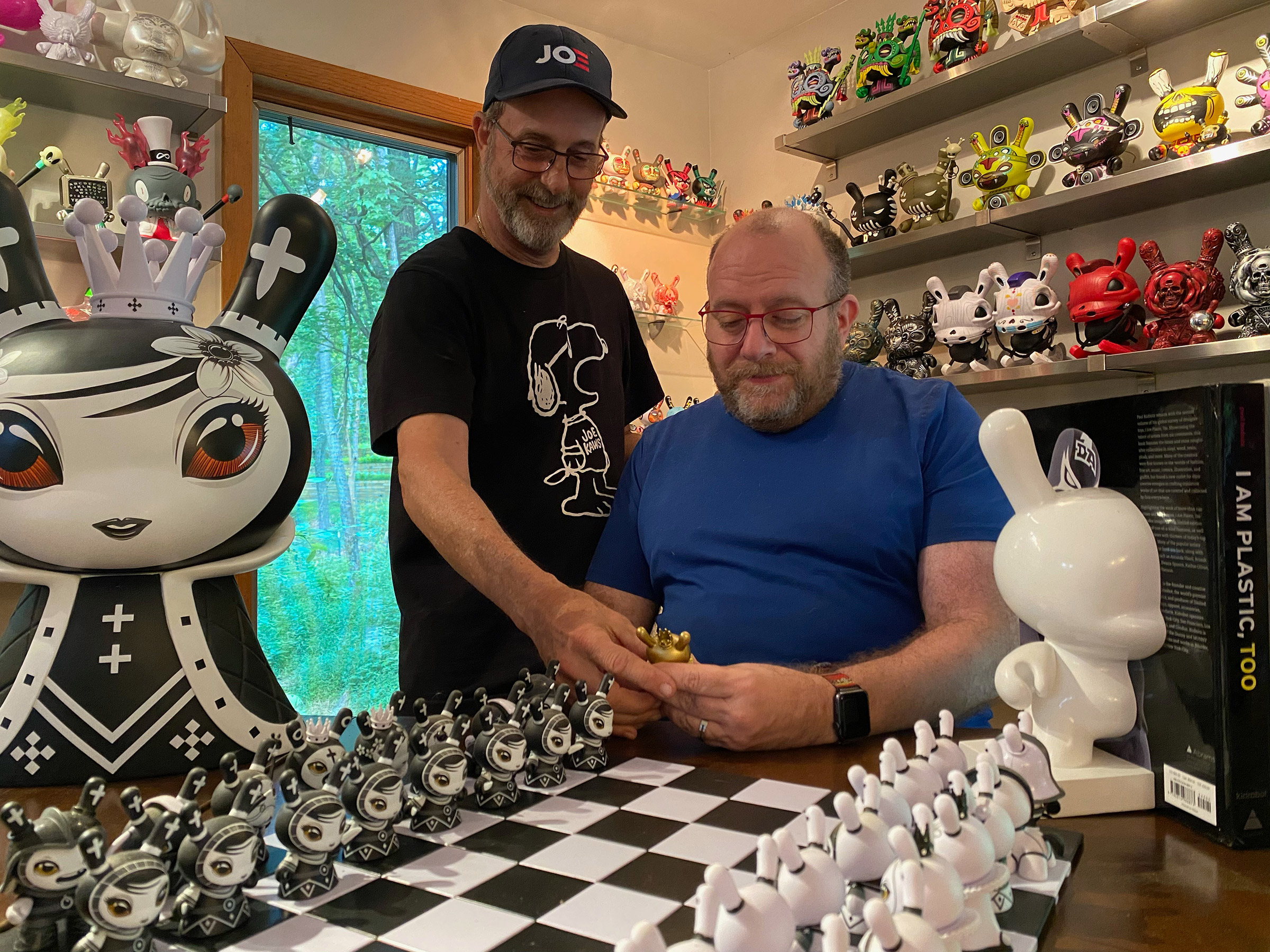 Phil Gutis, right, with his husband Tim Weaver at their home in Solebury, Pa., July 2020. “If you present a drug to me that might help to slow the deterioration, hell yes, yeah make it available,” says Gutis. “That’s the voice I feel is completely lost in all this.” (Courtesy Tim Weaver)