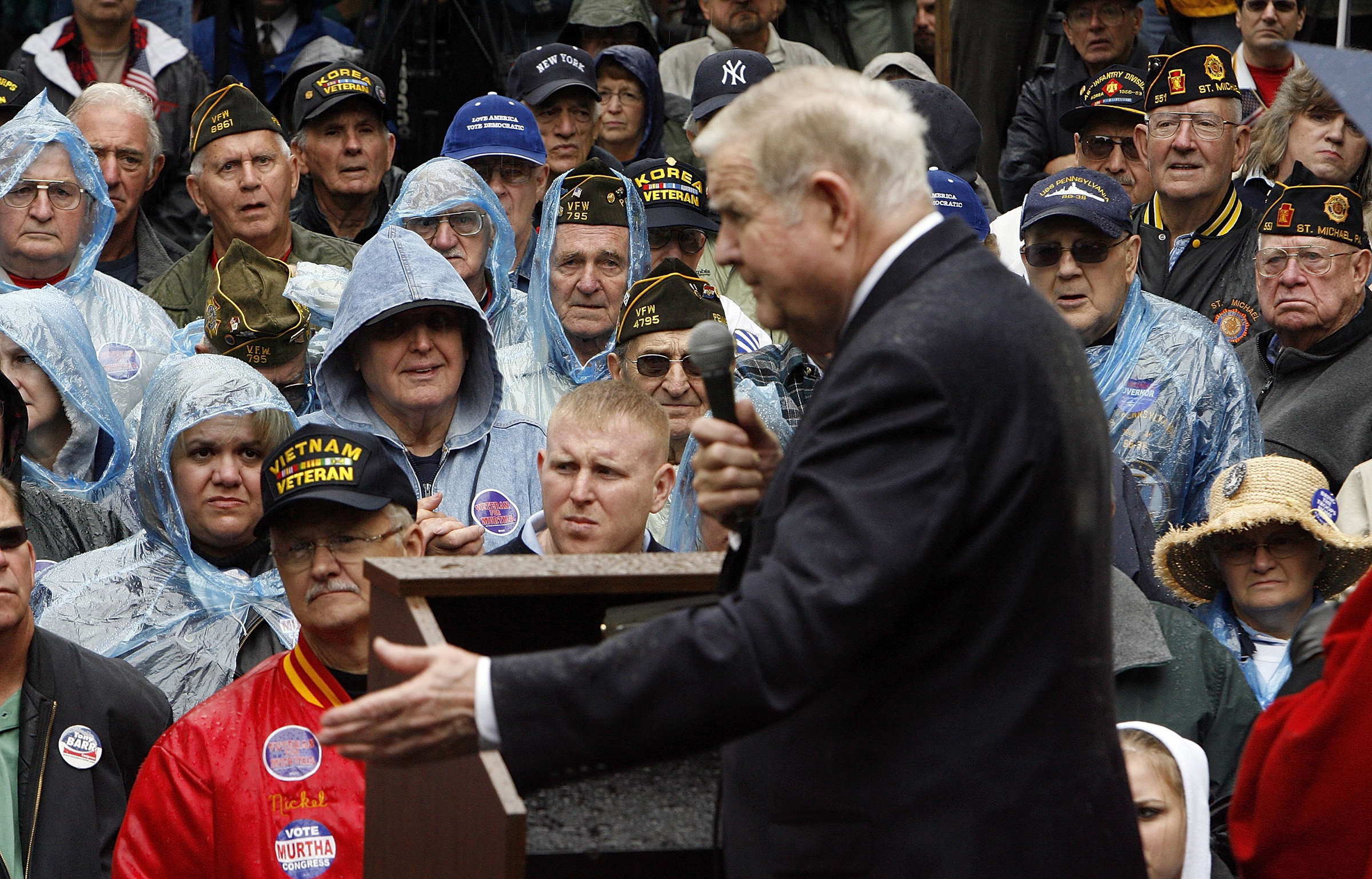 All eyes are on Rep. John Murtha (D-PA) as he addresses voters and veterans during a campaign rally in Johnstown, Pa., on Sept. 30, 2006. Murtha was the first Vietnam combat veteran elected to U.S. Congress in 1974.