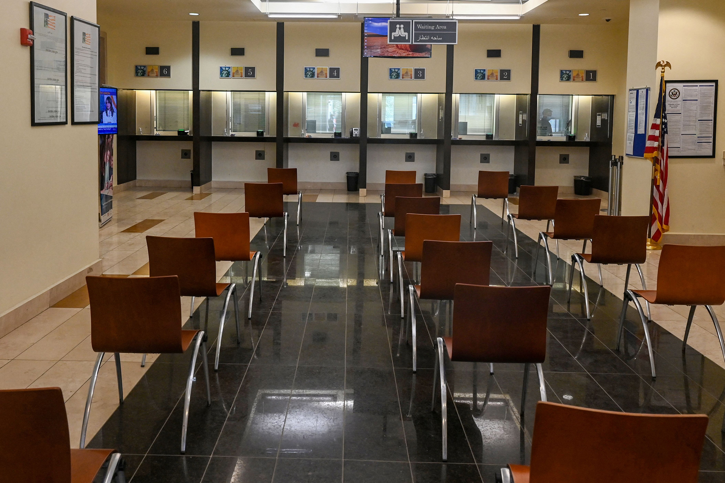 A deserted view of the consular section at the U.S. embassy in Kabul, Afghanistan on July 30, 2021. (Sajjad Hussain—AFP/Getty Images)